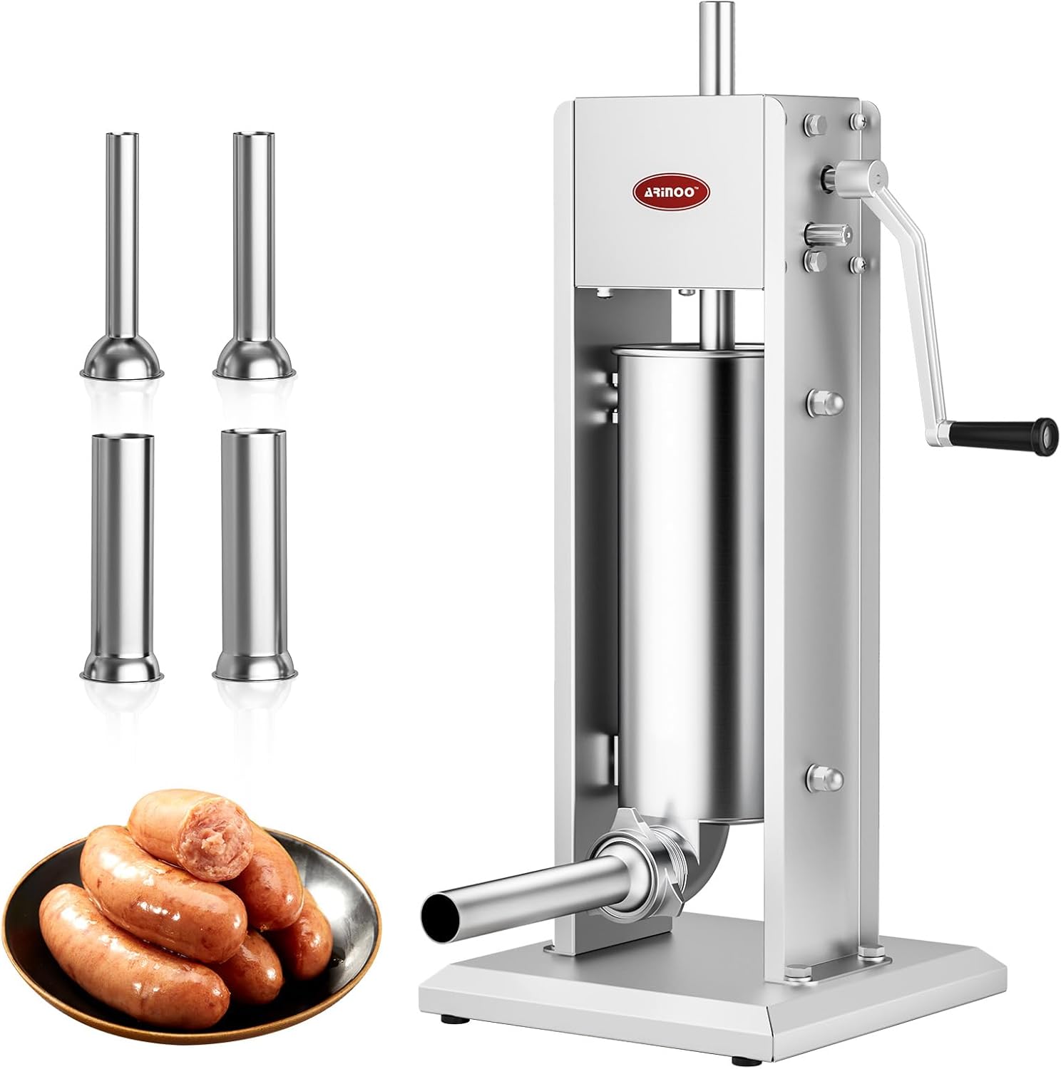Sausage Stuffer 5L/11LBS,Vertical Sausage Maker with 2-Speed Filling System,Manual Stainless Steel Sausage Filling Machine with 4 Stuffing Tubes for Home & Commercial Use