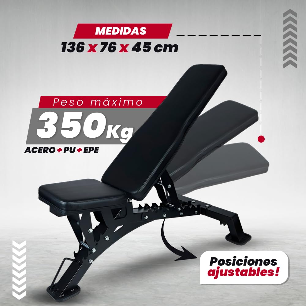 Banco de Musculación Declinable Ajustable Viok Sport con Respaldo Reclinable y Soporte Robusto, Multifuncional y Profesional para Ejercicios de Fuerza y Fitness