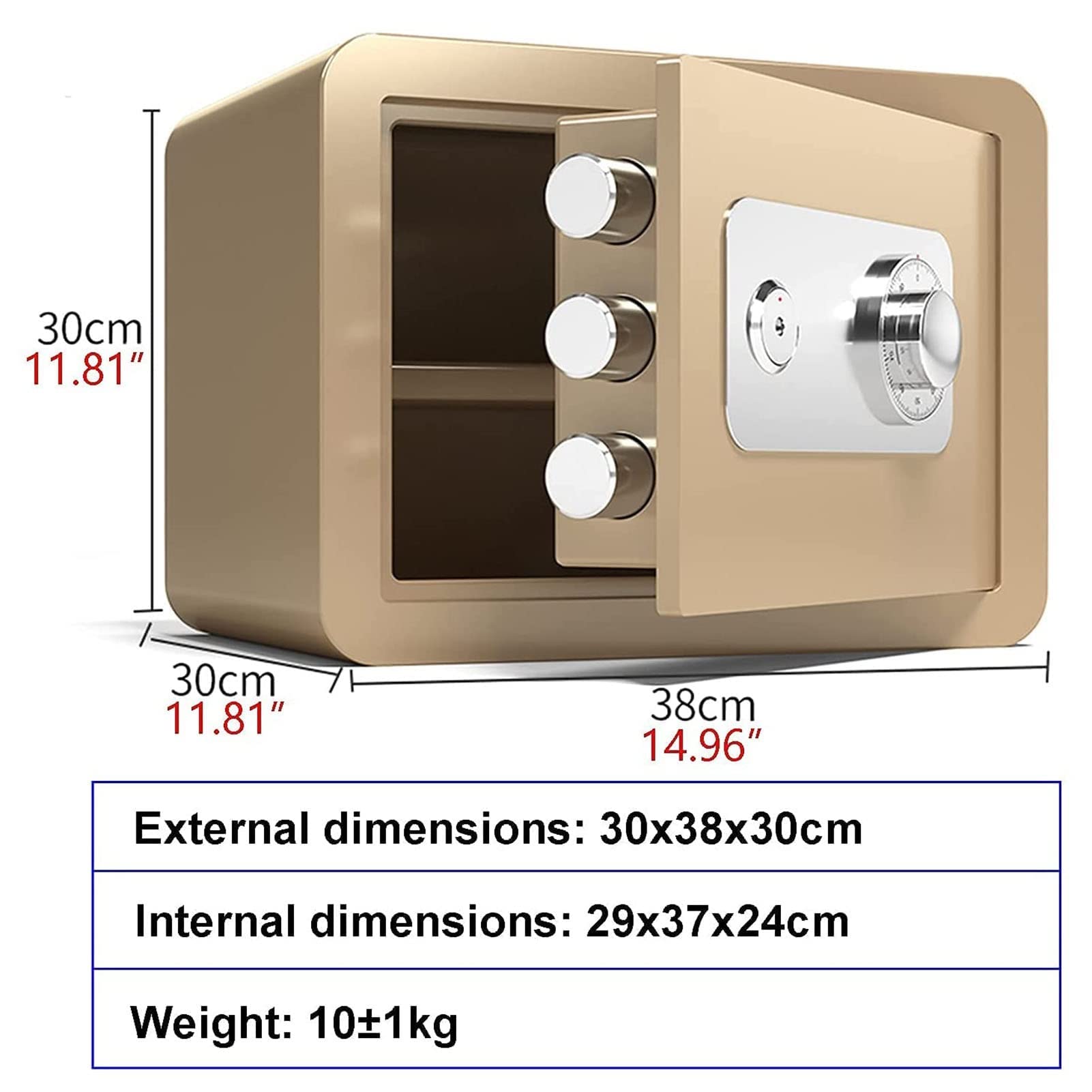 Casseforti Impermeabili Cassetta di Sicurezza con Serratura a Combinazione in Acciaio, Armadietto ignifugo e antifurto, Scatola Portadocumenti per Piccoli uffici, Altezza 25 cm/30 cm/45 cm per