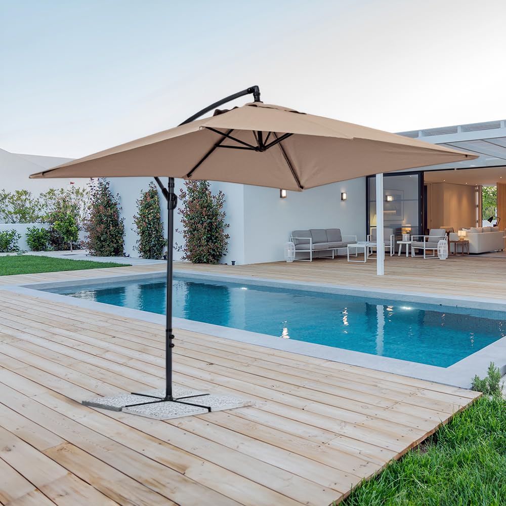 IlGruppone Ombrellone da Giardino Decentrato 3x2 m con Braccio Laterale e Manovella, Parasole Rettangolare Impermeabile in Poliestere con Foro di Ventilazione, Struttura in Acciaio, Beige