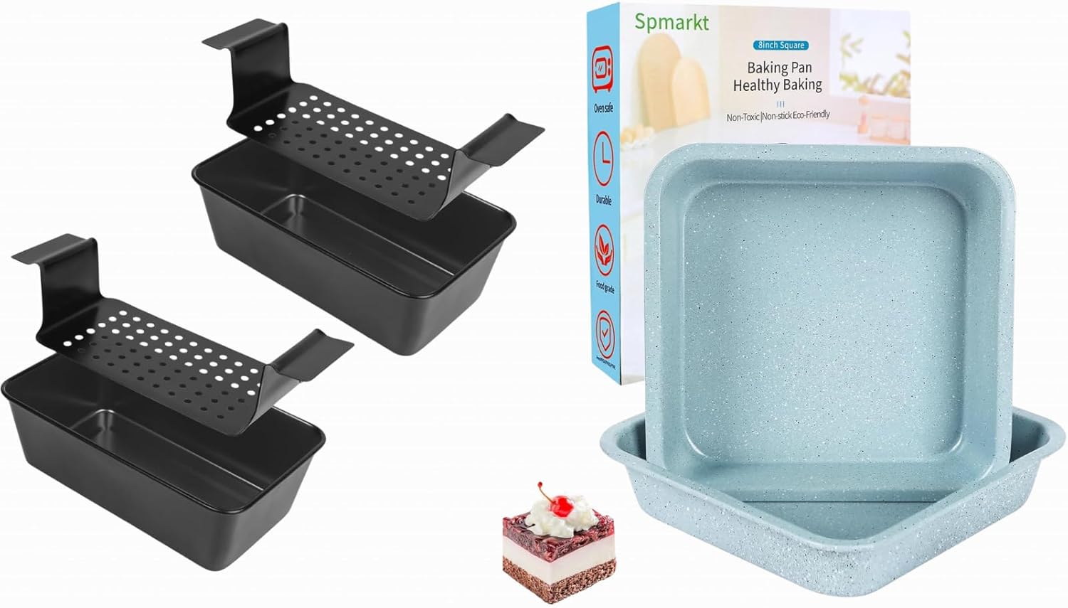 2-Pack Meat Loaf Pan Set with Drain Trays|2 Pcs 8x8 Baking Pan