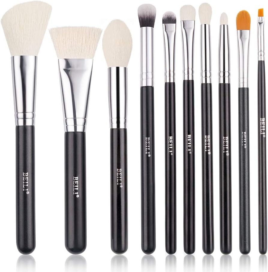 BEILI Professional Makeup Brush Set,10 Pieces Travel Makup Brushes Premium Synthetic Kabuki Foundation Face Powder Blush Eyeshadow Brushes Make Up Tools