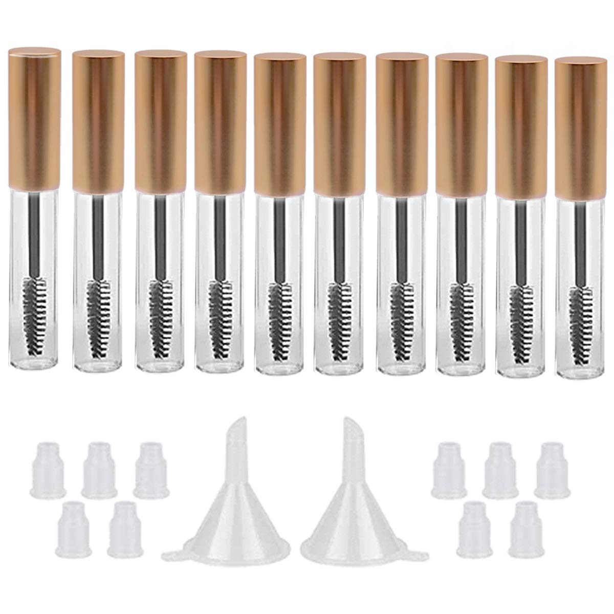 GTHER 10PCS 10ML Empty Mascara Tube Bottle with Eyelash Wand & Rubber Inserts & Funnels Set for Castor Oil/Eyelash Growth Oil, DIY Mascara Eyelash