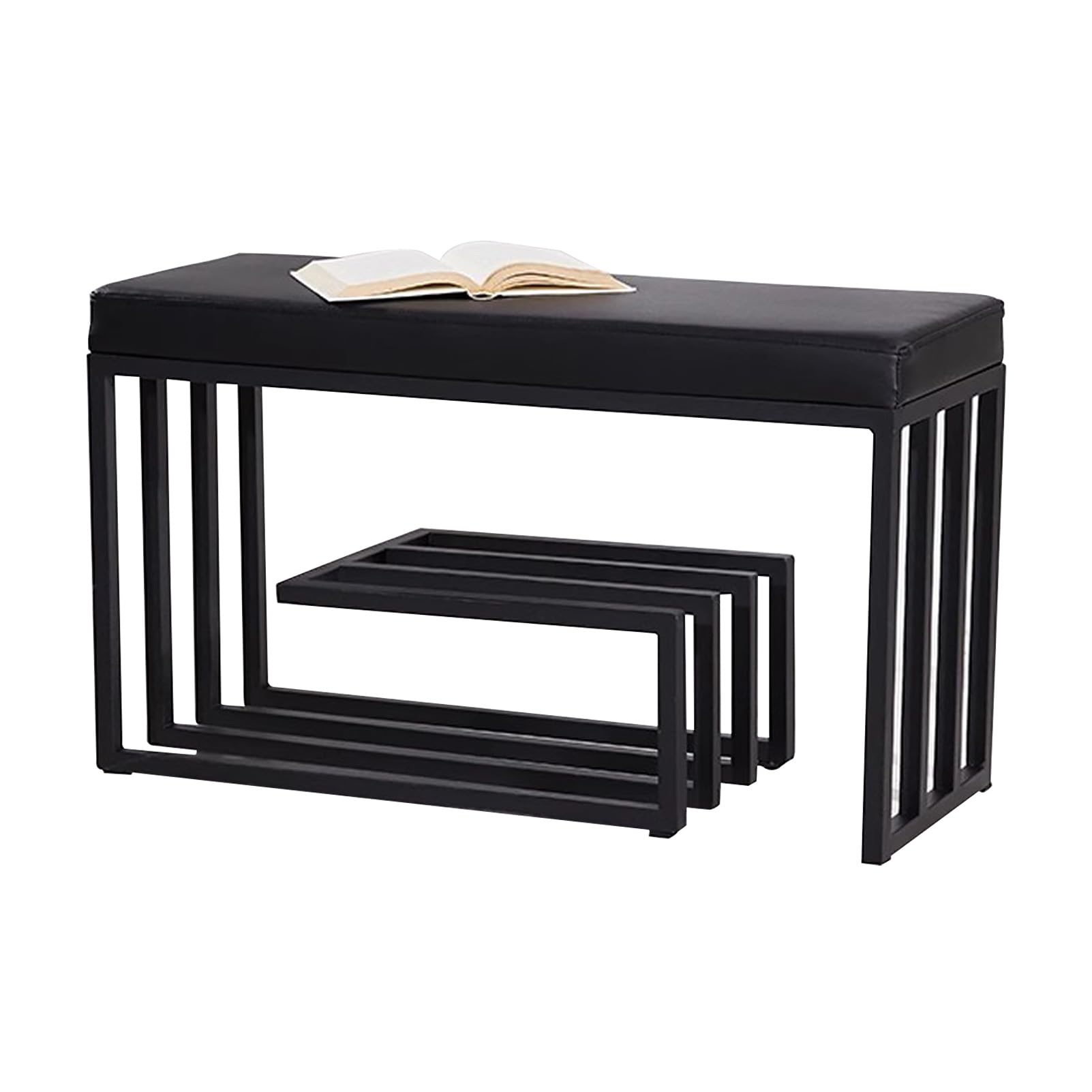 GDMDPTE 3-Tier Shoe Rack Bench Cushioned Entryway Shoe Storage with Black Metal e Space-Saving nizer for Hallway Bedroom & Entry Area