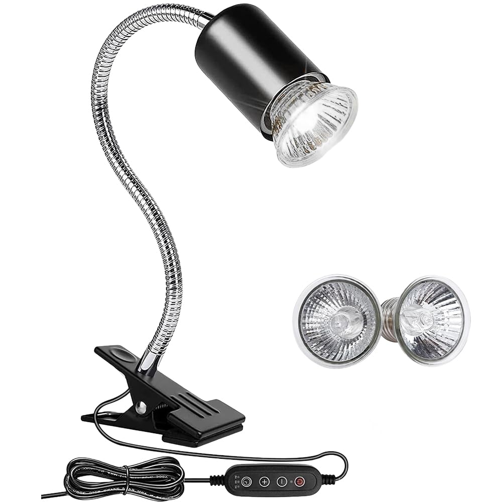 Lámpara para Tortuga, Lámpara de Calor de Reptil, Luz Caliente para Tortugas con Clip con Interruptor de temporizador y 2 lampadine da 25W 50W para Reptiles y Anfibios