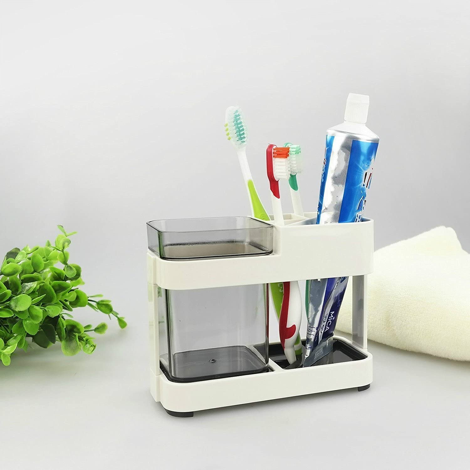 RABBONIX Bathroom Toothbrush Holder with 1 Large Cup,Toothbrush Stand for Adults and Kids,ABS Plastic 1
