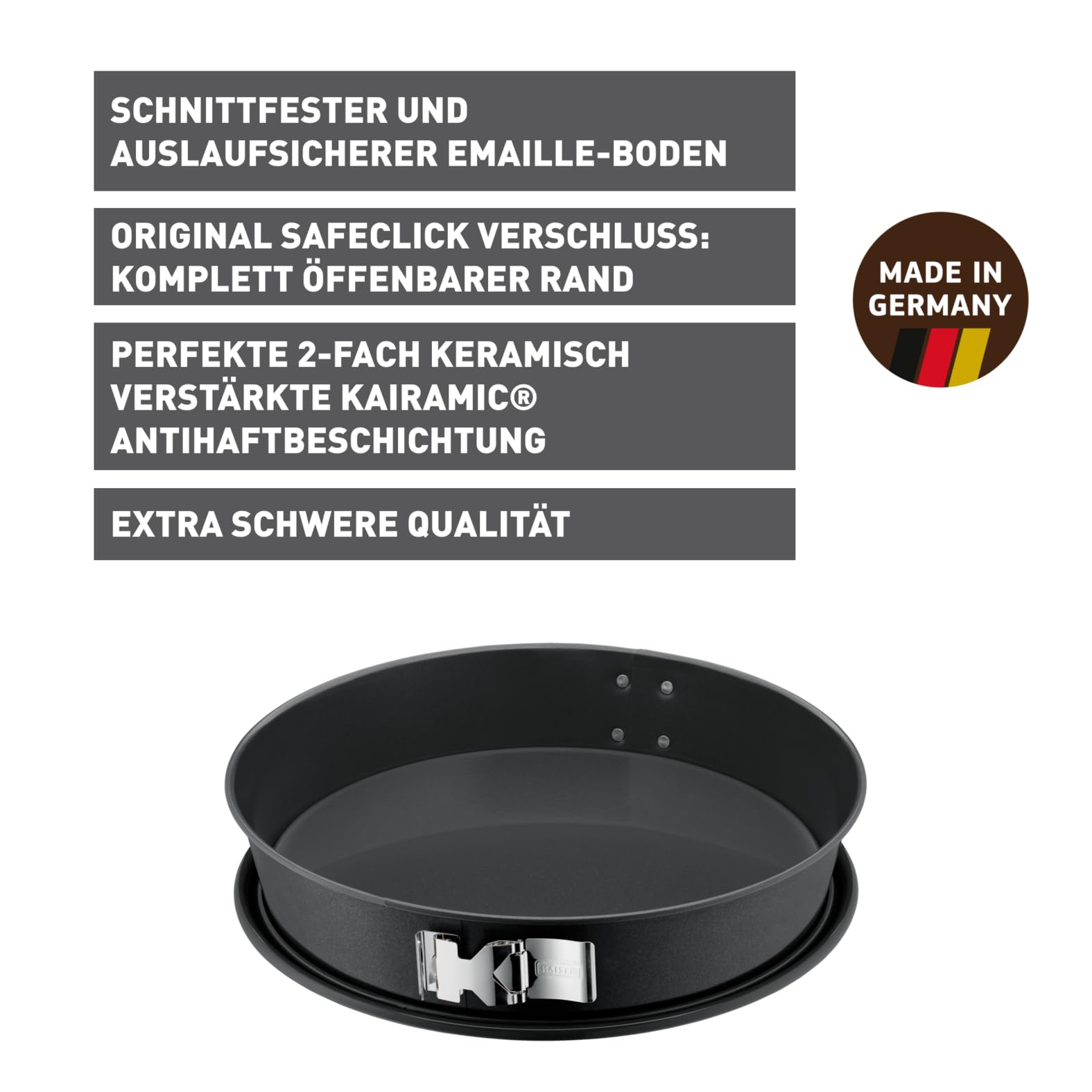 Original Kaiser La Forme Plus Springform-Backblech konisch 32 cm, SafeClick-Verschluss, runde Käsekuchen Backform, Emailleboden, beschichtet, schnittfest