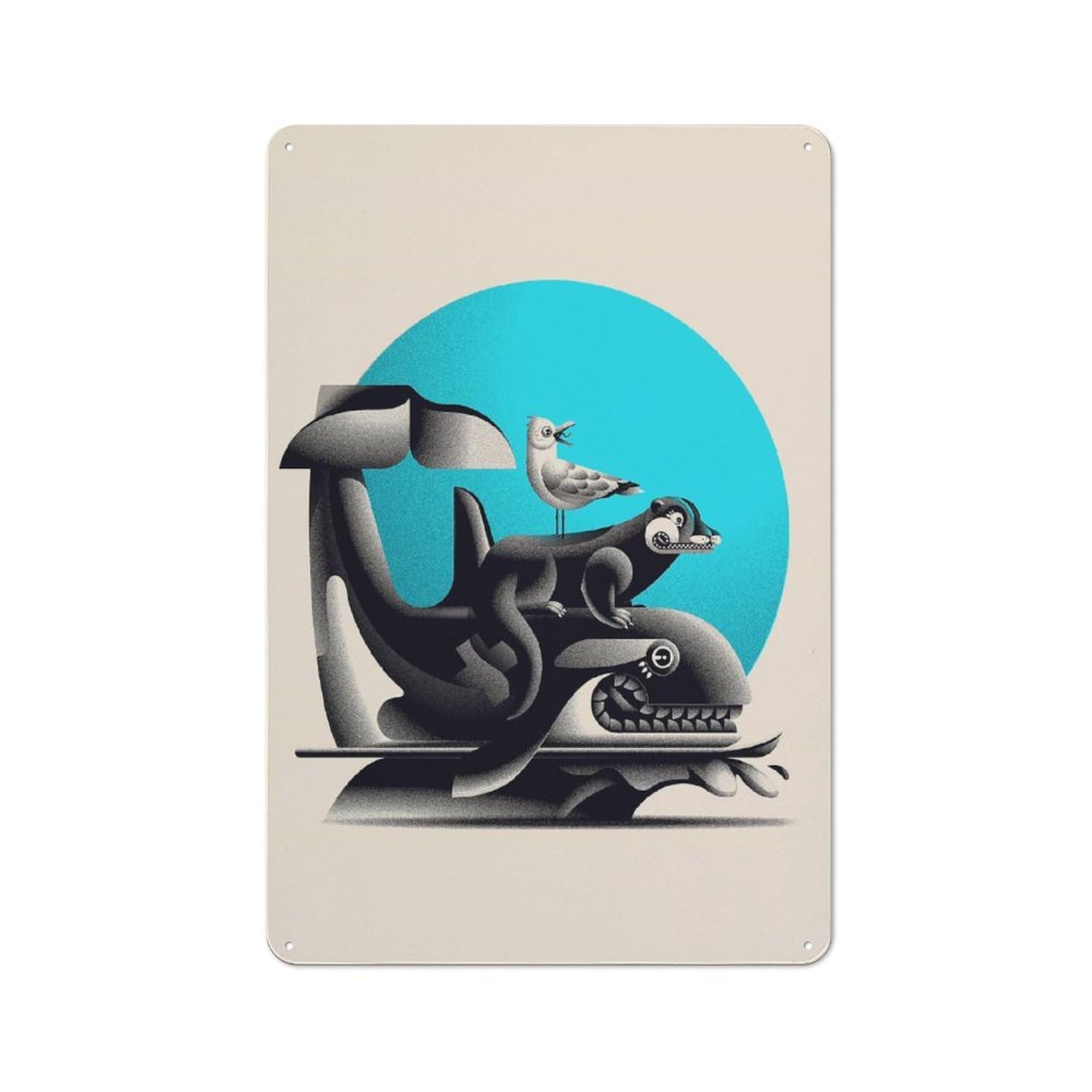 Junmoney Whale, Otter, And Seagull Illustration 30X20cm Retro Metal Plaque With For Kitchen Or Home Bar, For Garage, Workshop And Man Cave Decoration
