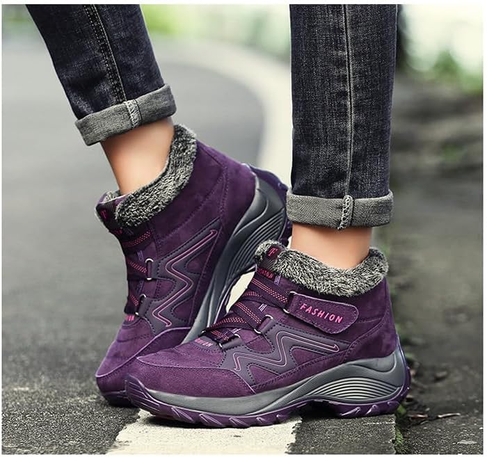 Women's Winter Thermal Villi Leather Platform Fashion High Top Boots Outdoor Walking Shoes Non-Slip Hiking Shoes