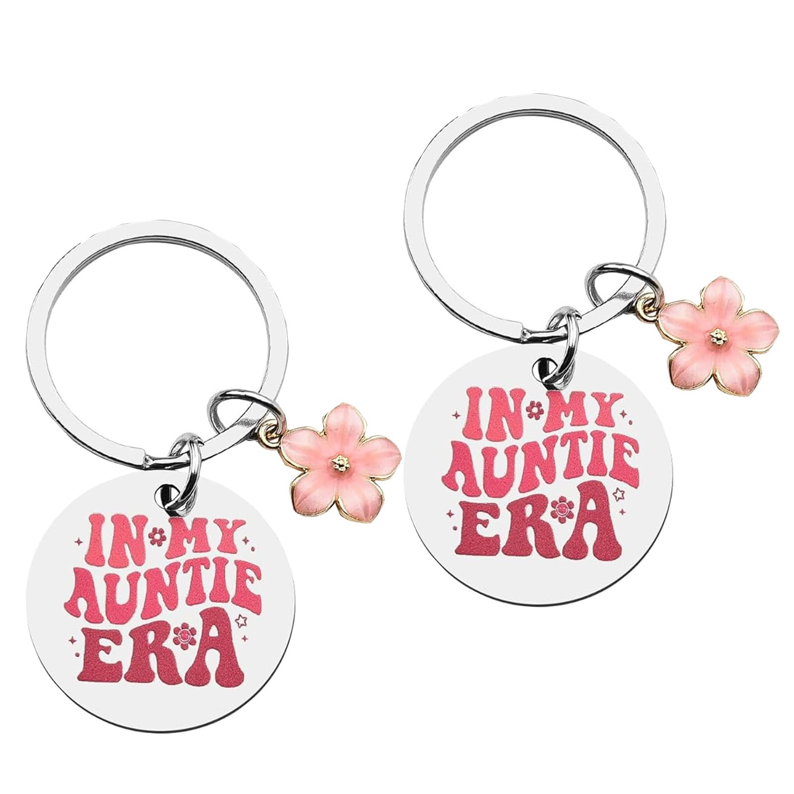 Zbssny Unisex Pink And White 2Pcs In My Auntie Era Keychain, Auntie Key Chain Gift Ideas From Niece Nephew Best Aunt Keyring Birthday Gifts For Aunt