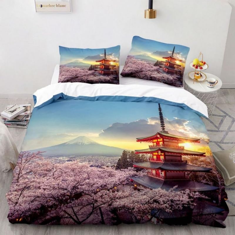 Housse de Couette 140x200 Sans Repassage Parure Lit Microfibre Anti-Plis Sakura