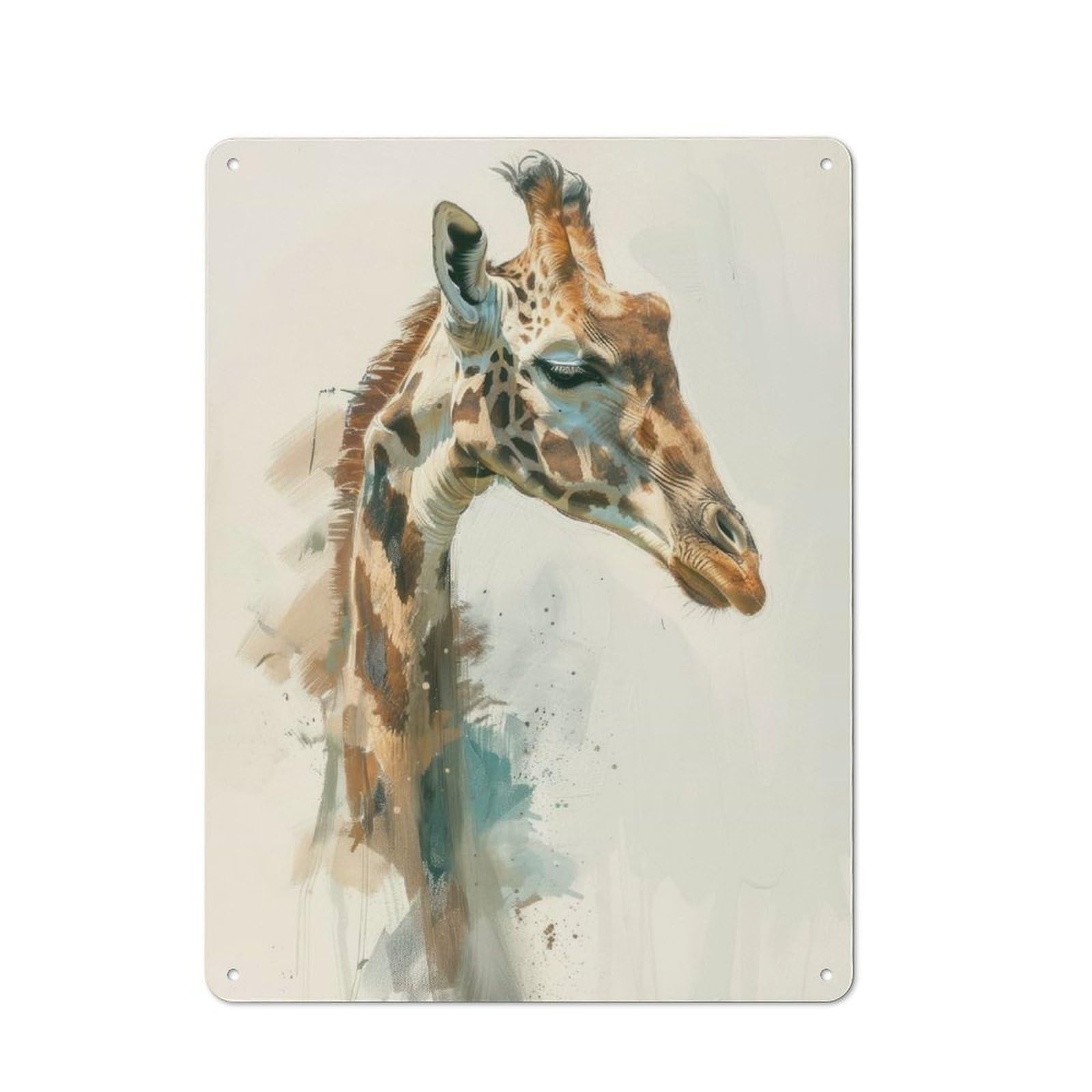 Junmoney Giraffe Portrait Art Tin Wall Plaque 40X30cm With For Living Room Or Hallway, For Garage, Workshop And Man Cave Decoration