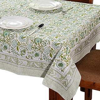 CPC - 100% Cotton Tablecloth Cover - Agate Green Indian Hand Block Printed - 4-Seater 60x60 Inch - Washable Reusable Rectangular Dining Cloth for Home, Restaurant, Hotel, Event & Everyday Use