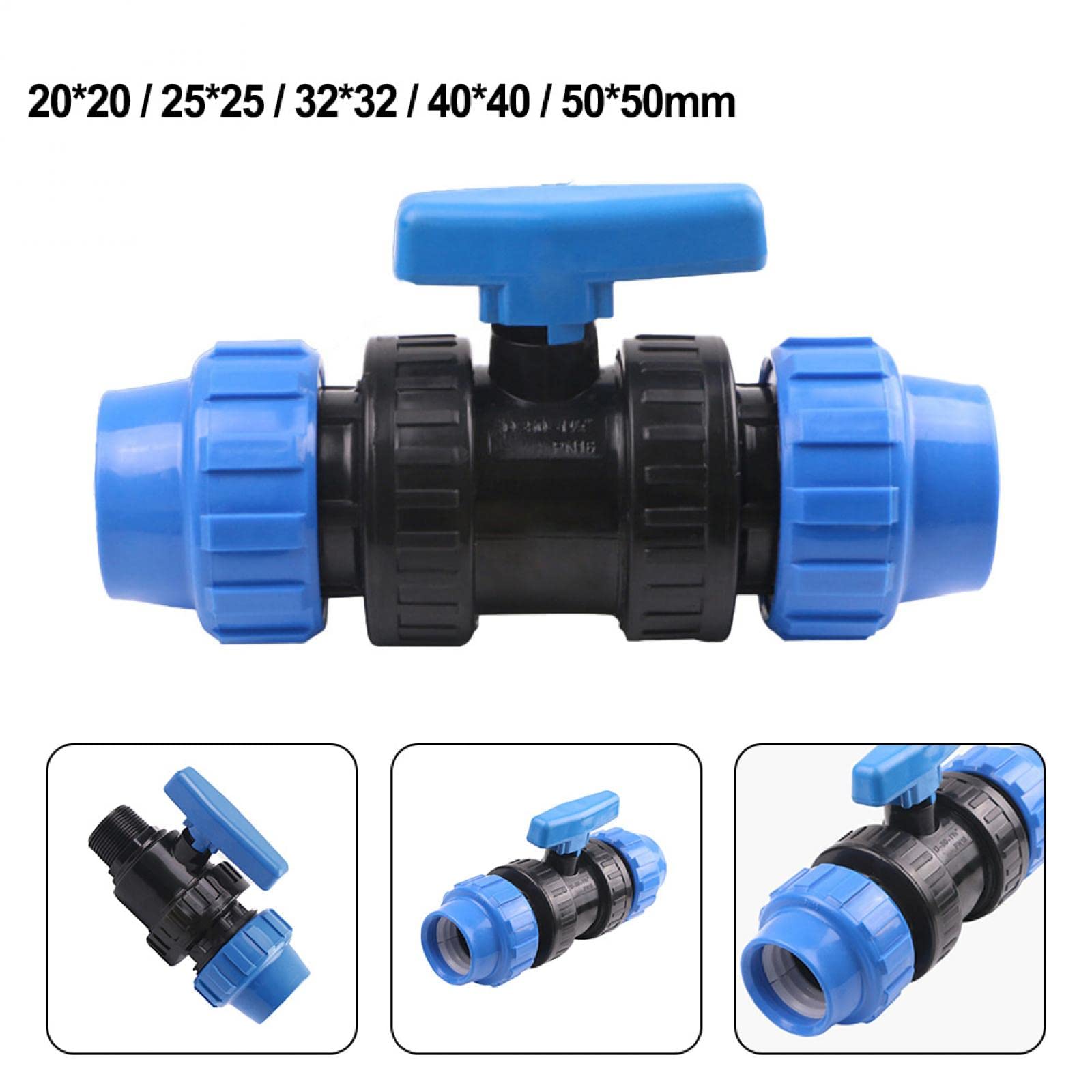 RANRAO Raccordo a compressione per acqua, raccordo a vite in PP, tubo PE, connettore a morsetto per acqua potabile, riduttore a compressione, 50 x 50 mm, adattatore femmina