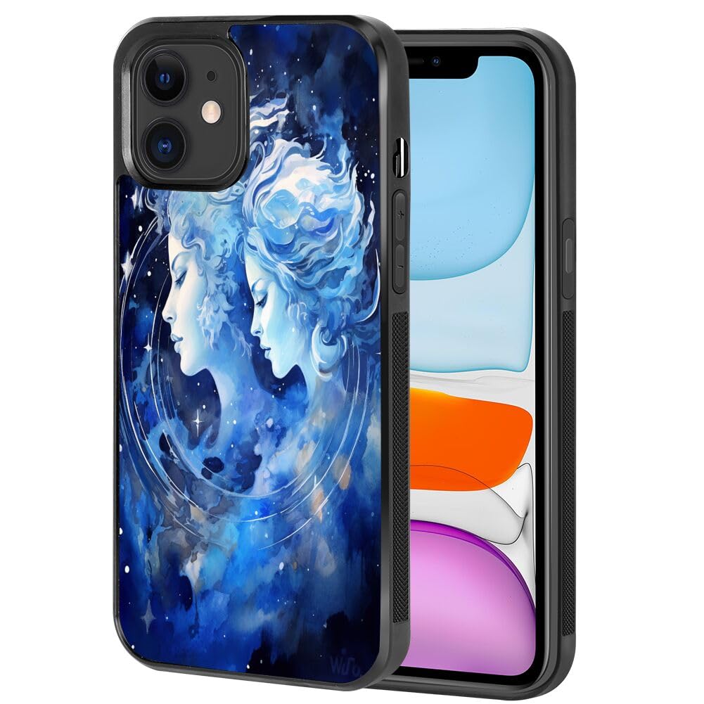 Xioolia Case Suitable for iPhone 12 Mini Gemini Designer Art06 Design Pattern Soft Black TPU Rubber and PC Anti-Slip Full Body Protective Phone Case