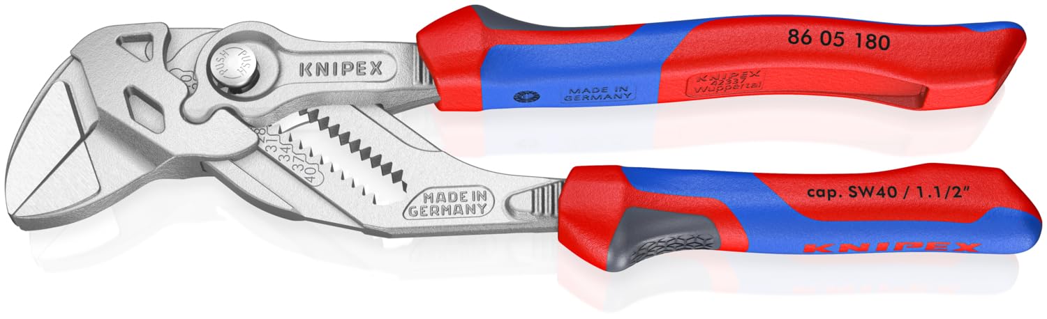 Knipex 86 05 180 Slip-joint pliers pliers - Pliers (Slip-joint pliers, 3.5 cm, Chromium-vanadium steel, Plastic, Blue/Red, 18 cm)