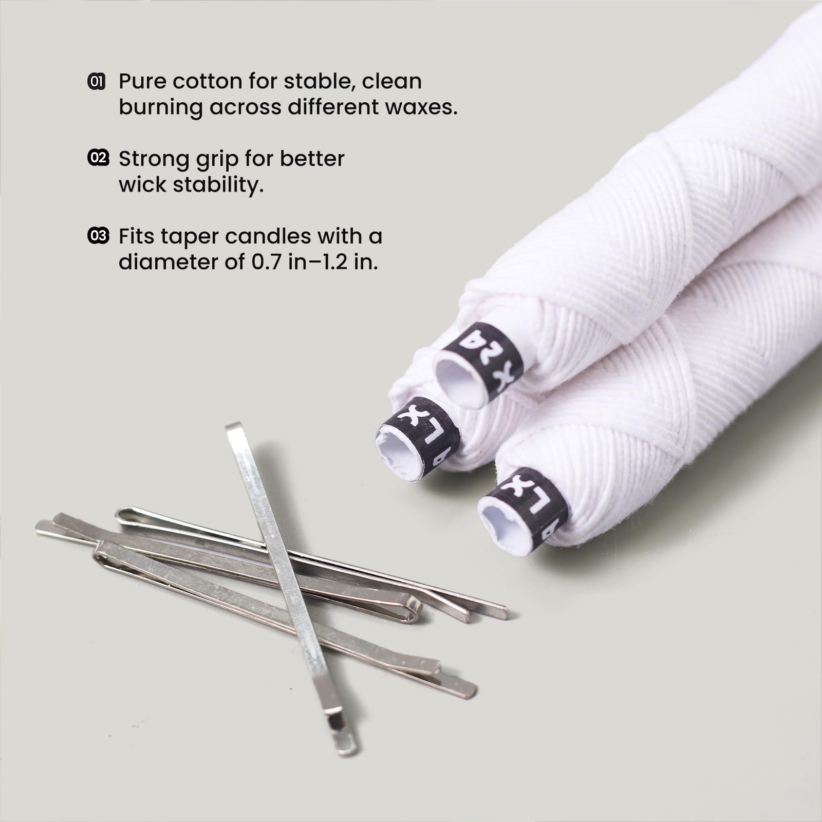 BOOWAN NICOLE 98 Ft Candle Wick Spool 24 PLY Braided LX & 20 Pcs Steel Candle Wick Holders for Candle DIY Craft Making