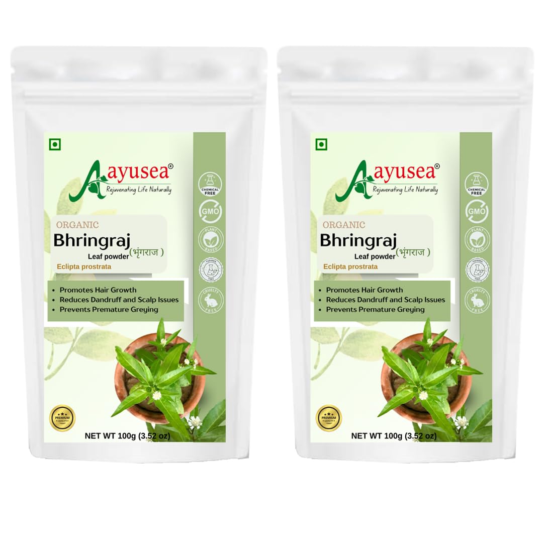 AYUSEA® 100% Pure & Organic Bhringraj powder for strong hair | hair fall control | dandruff | Hair mask ;no artificial ingredients - Microfine 100gm (Pack of 2)-image-26
