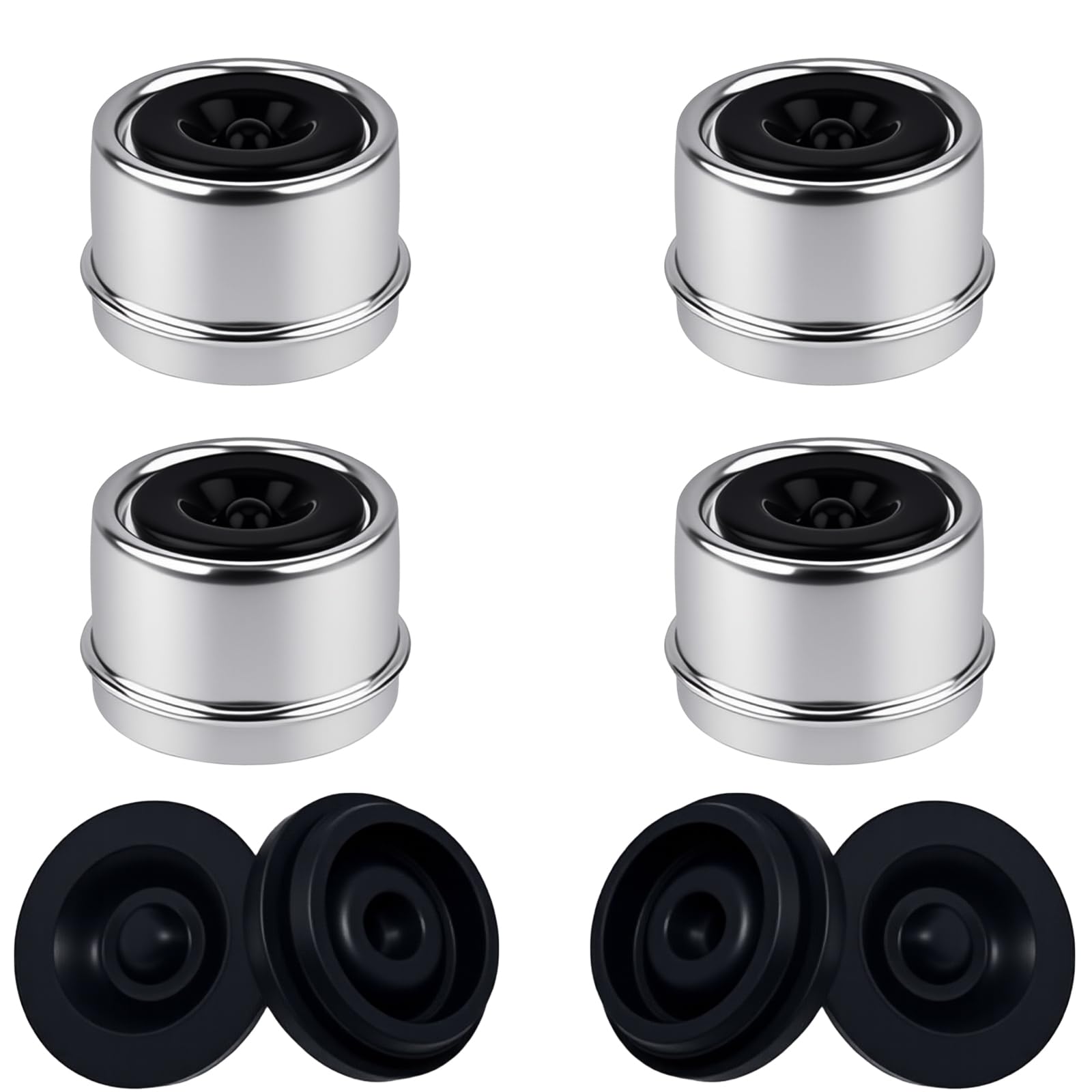 1.98" Trailer Bearing Dust Cap, 4Pcs Trailer Hub Cap with Extra 4Pcs Grease Rubber Plugs, Trailer Axle Grease Cap for Most 2000 to 3500 Pound Trailer RV Camper Wheel Cover Axle