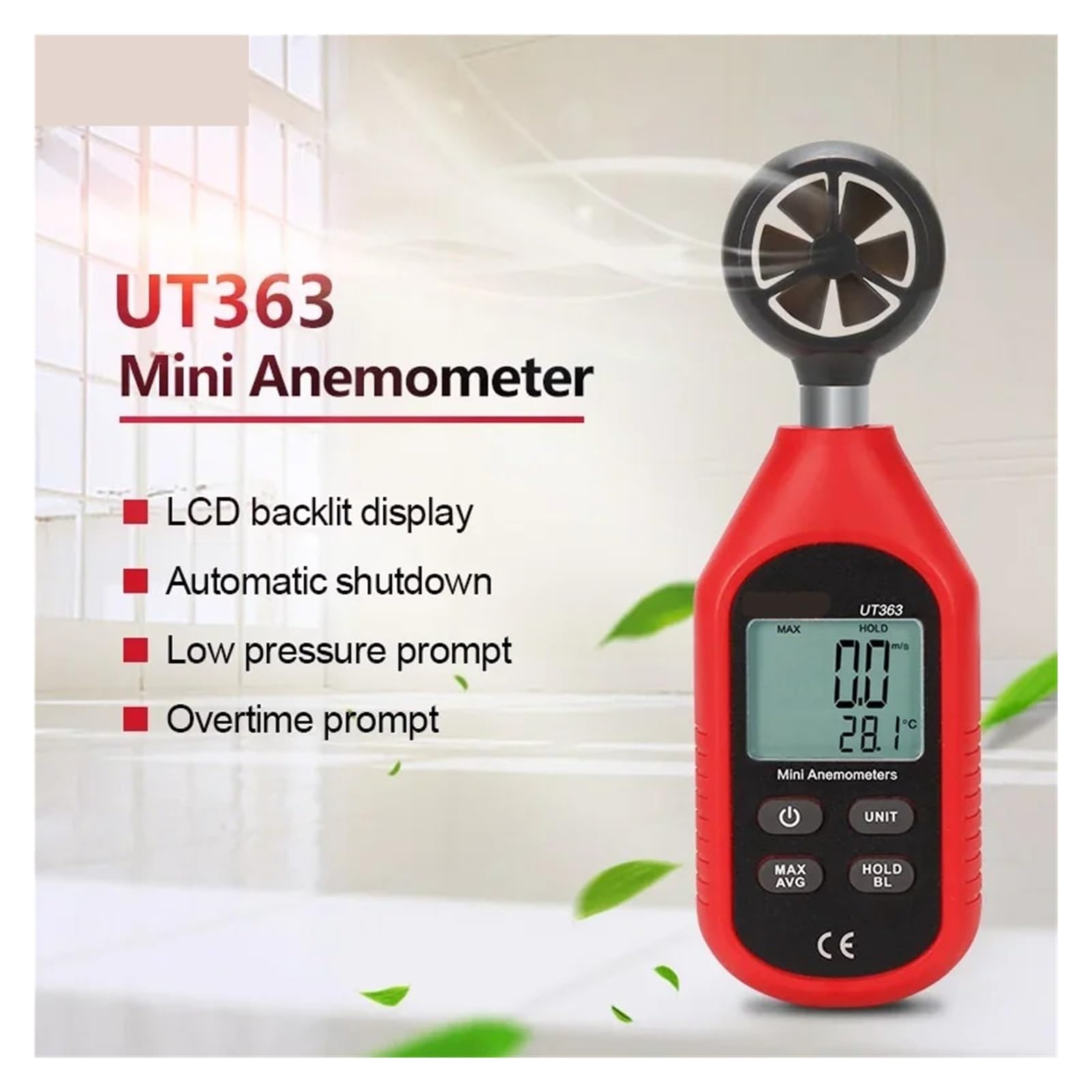 UT363 Anemometro Portatile Digitale UT363BT Misuratore di velocità del Vento Tester di Temperatura Display LCD Misuratore di velocità del Flusso d'Aria(UT363 BT)