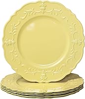 Vista 1 de Spsyrine Plato de carga amarillo claro, 13 pulgadas de plástico en relieve para cena, juego de 6 elegantes decoraciones para bodas, cenas, eventos