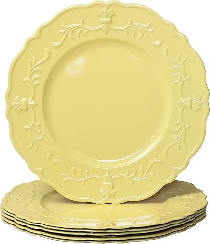 Spsyrine Plato de carga amarillo claro, 13 pulgadas de plástico en relieve para cena, juego de 6 elegantes decoraciones para bodas, cenas, eventos