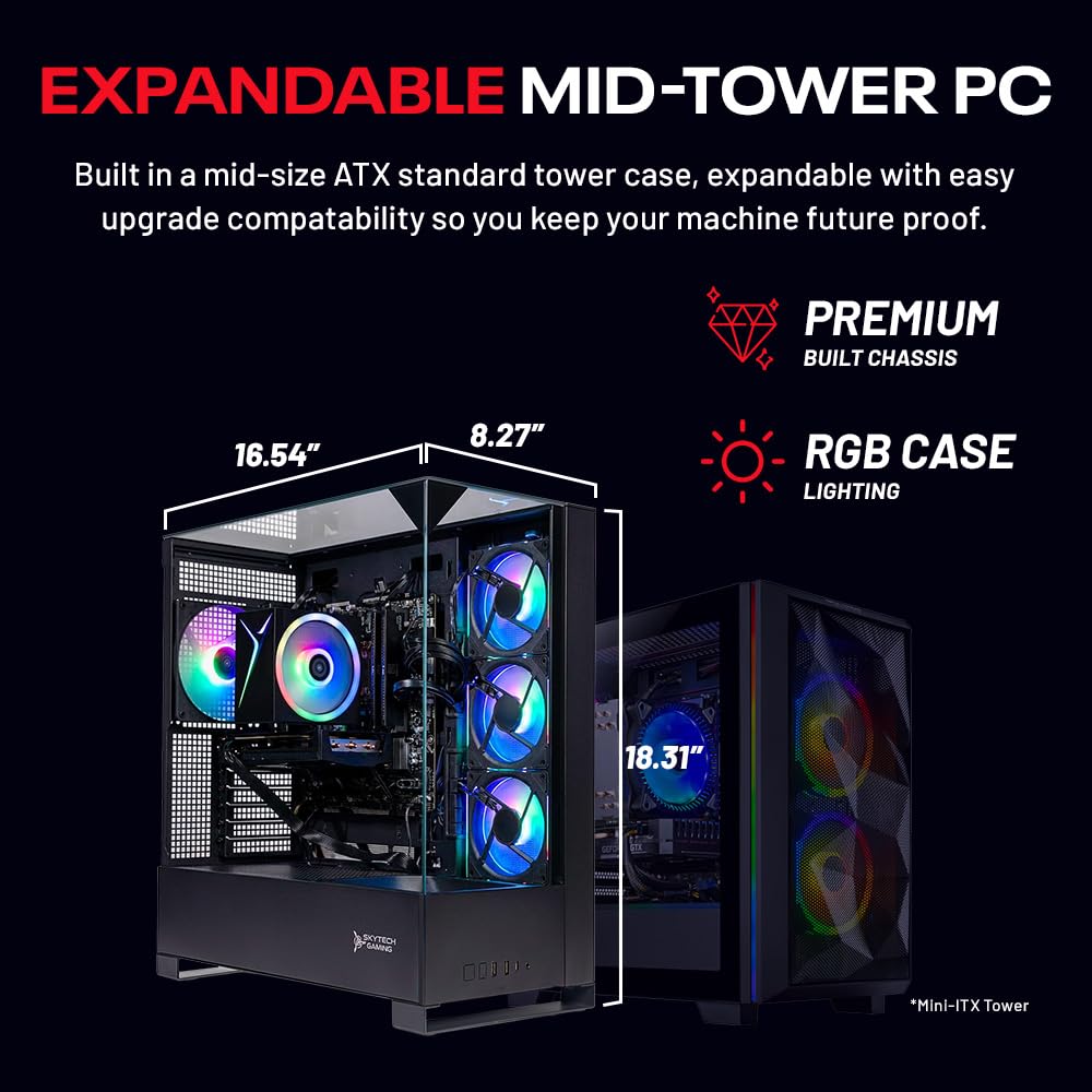Skytech Gaming Shadow 5 Gaming PC, AMD Ryzen 7 7700 3.8GHz, NVIDIA RTX 5070 12GB VRAM, 1TB Gen4 NVMe SSD, 32GB DDR5 RAM 6000, 750W Gold PSU, WI-FI 5, Windows 11, Desktop