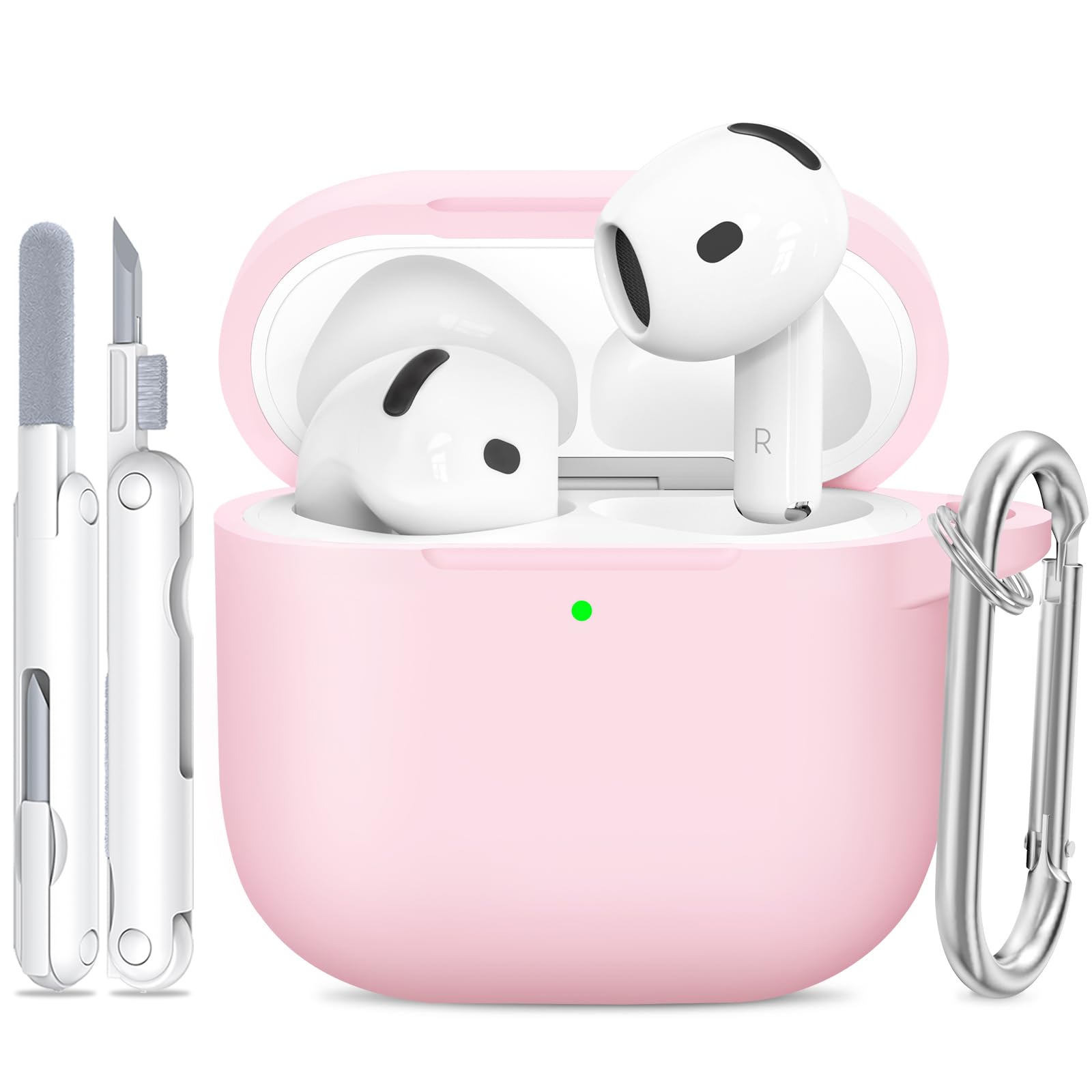 Etui do AirPods 4, różowe, z zestawem do czyszczenia 3 w 1 i brelokiem, miękki silikon 360°, pełna ochrona, etui na iPoda 4, urocze, kompatybilne z Apple Airpods 4. generacji 2024, dla kobiet