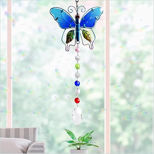 Miniatura 5 de Andiker Atrapasoles de cristal colgantes, adorno de prismas de bola de cristal de mariposa de vidriera, decoración del hogar para ventanas, lámpara