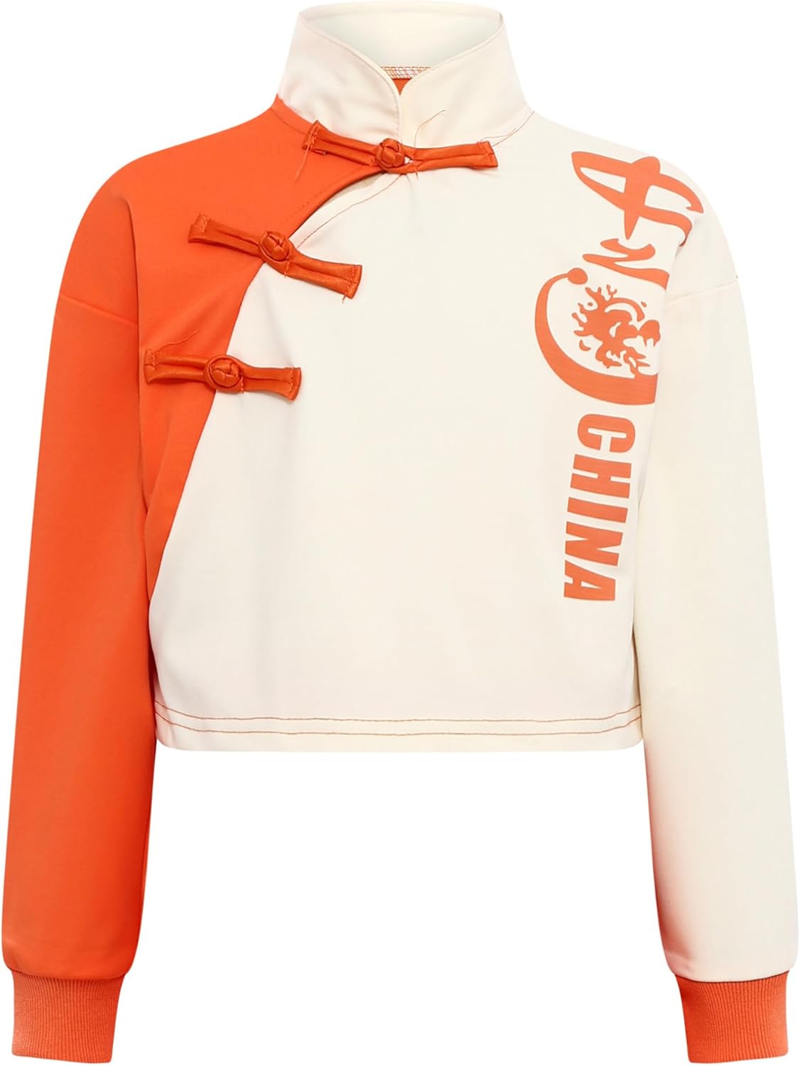 Choomomo Chinese Style Girls Traditional Uniform Frog Buttons Top with Loose Sweatpants for Kungfu Performance Orange 9-10 Years