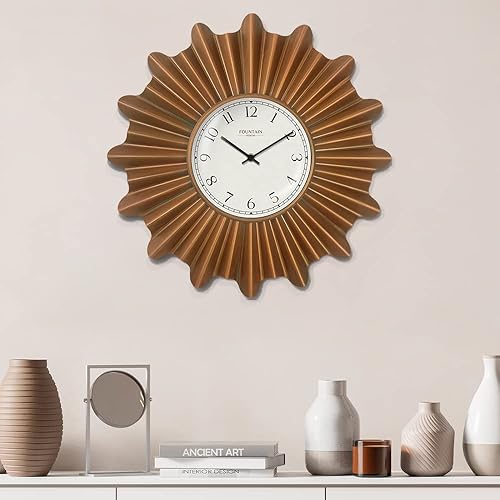 Miniatura 3 de Starburst Reloj de pared, silencioso, sin ticks, reloj de metal, estilo moderno (cobre antiguo, 18 pulgadas)