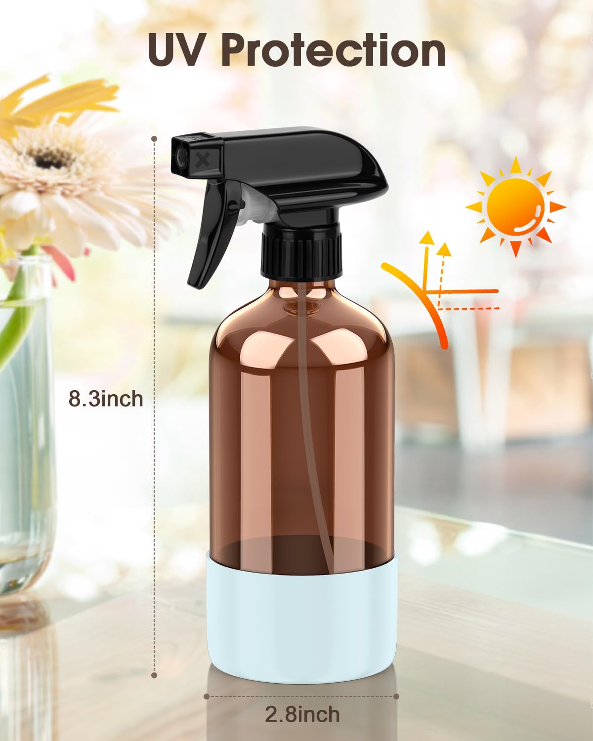 Bontip Glas-Sprühflasche mit Silikonhülsenschutz, bernsteinfarbenes Glas-Sprühflaschen-Set für ungiftige Fensterreiniger, Aromatherapie, Gesichtshydratation, Bewässerung, Blumen-Haarpflege, 2 Stück