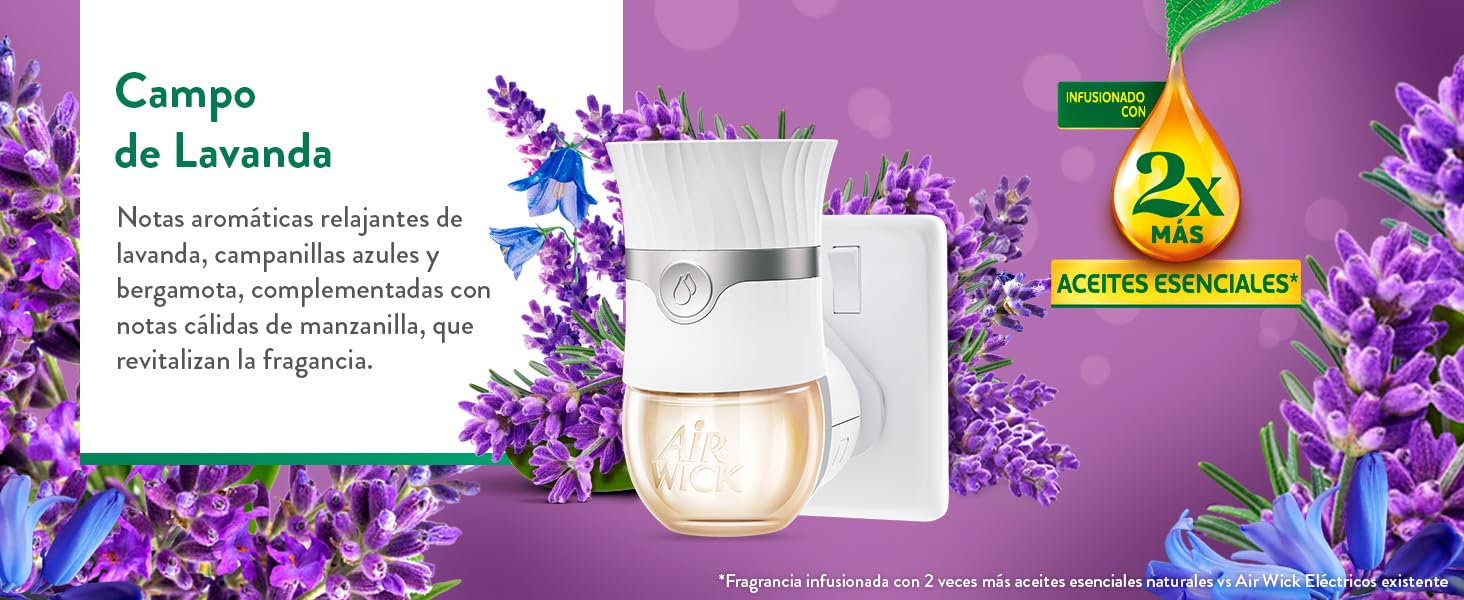 Air Wick Pack de 3 Recambios para Ambientador Eléctrico con aroma a Lavanda, infusionado con 2 veces más aceites esenciales