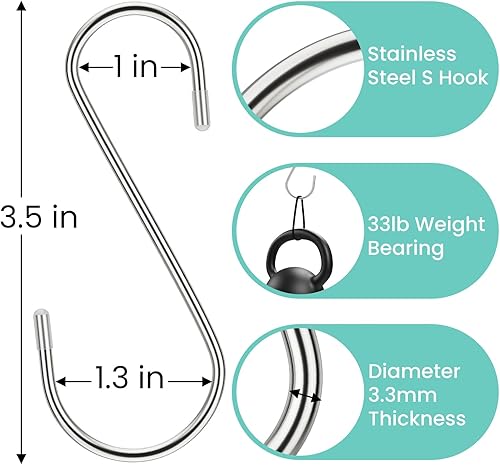 Miniatura 2 de Paquete de 30 ganchos en S de 3.54 pulgadas, acero inoxidable resistente con tapón de goma, ganchos pequeños en S para colgar plantas, cestas, ropa,