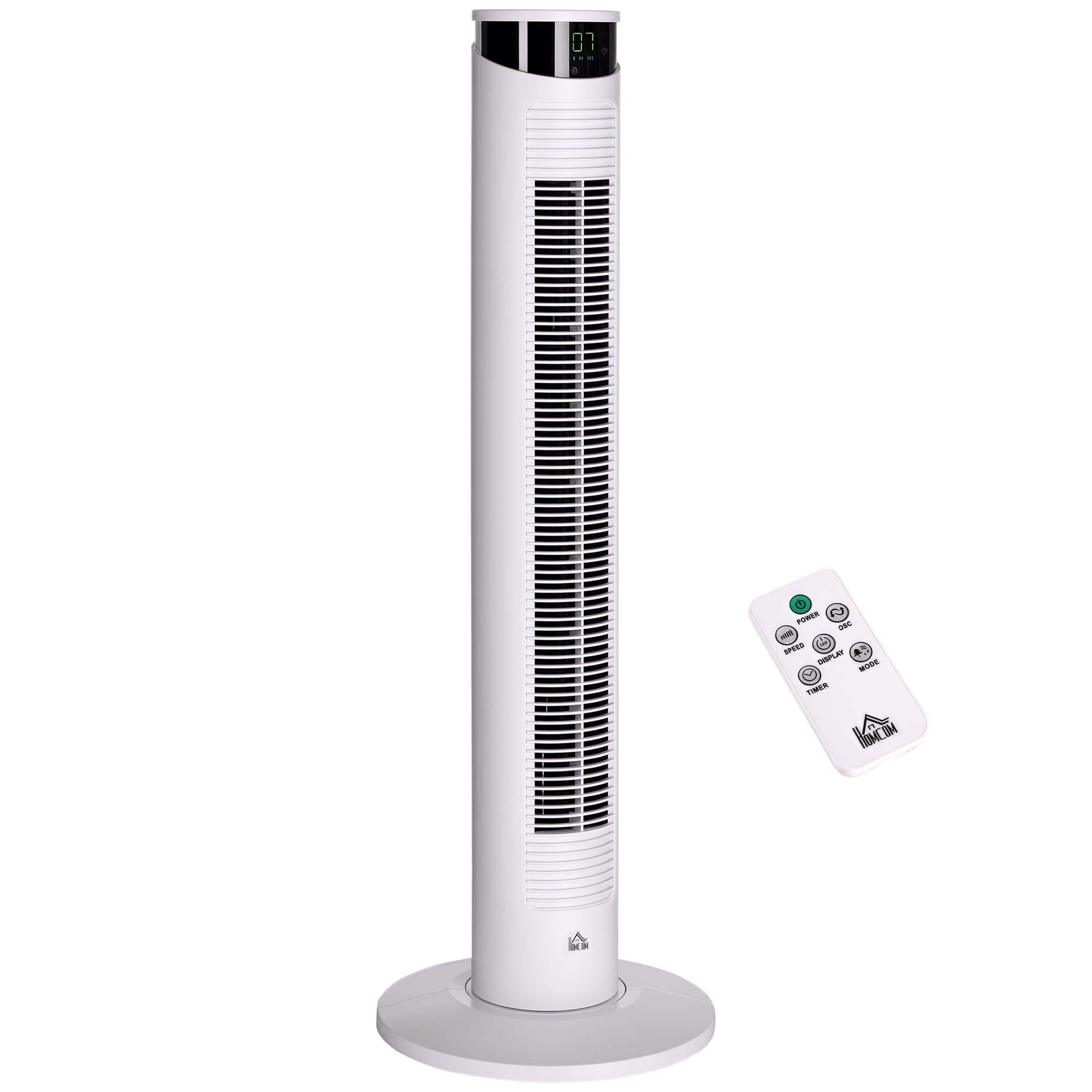 HOMCOM Ventilatore a Torre 45W a 3 Modalità e 3 Velocità con Timer da 12h, Ventilatore da Terra in ABS e Alluminio con Telecomando, Ø31.5x93 cm, Bianco
