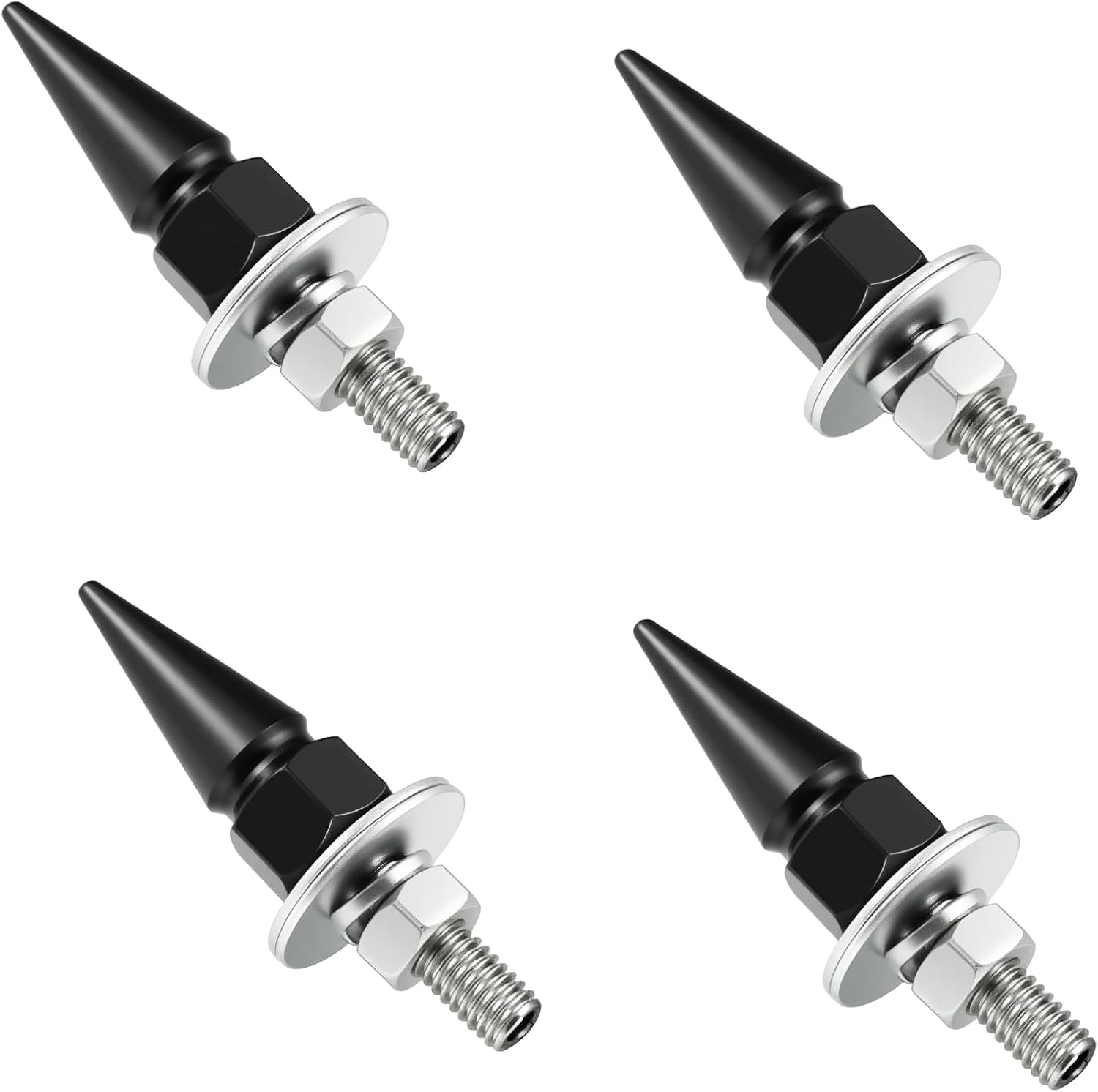 4PCS Spike License Plate Screw Fasteners Kit, License Plate Bolts, Alumium Alloy Vehicle Tag Frame Fasteners Kit, Anti Theft Auto Tag Frame Screw Kit Cool Decoration for Car Truck (Black)