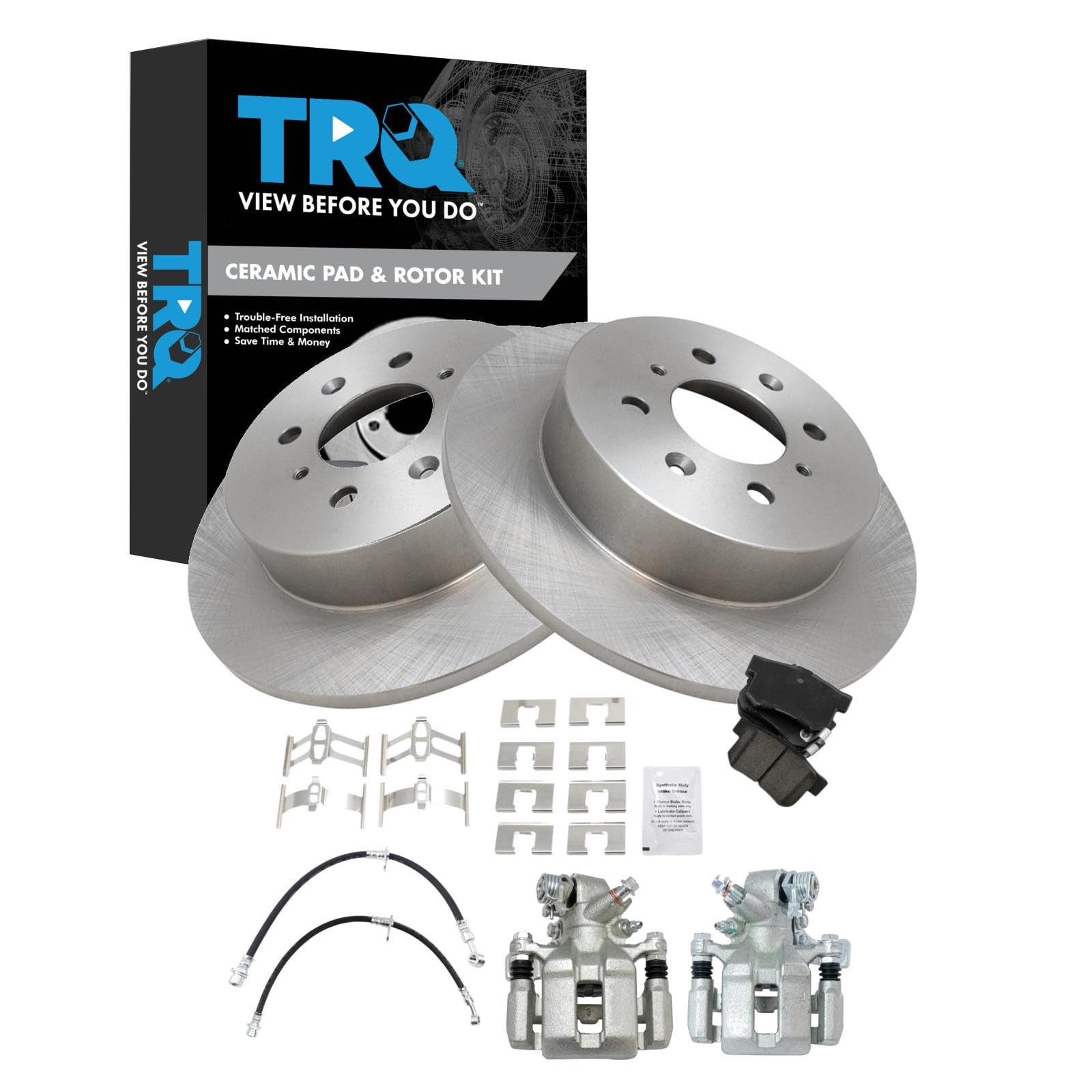 TRQ Rear Brake Pad &amp; Rotor Kit Ceramic Compatible with 2002-2003 Honda Civic