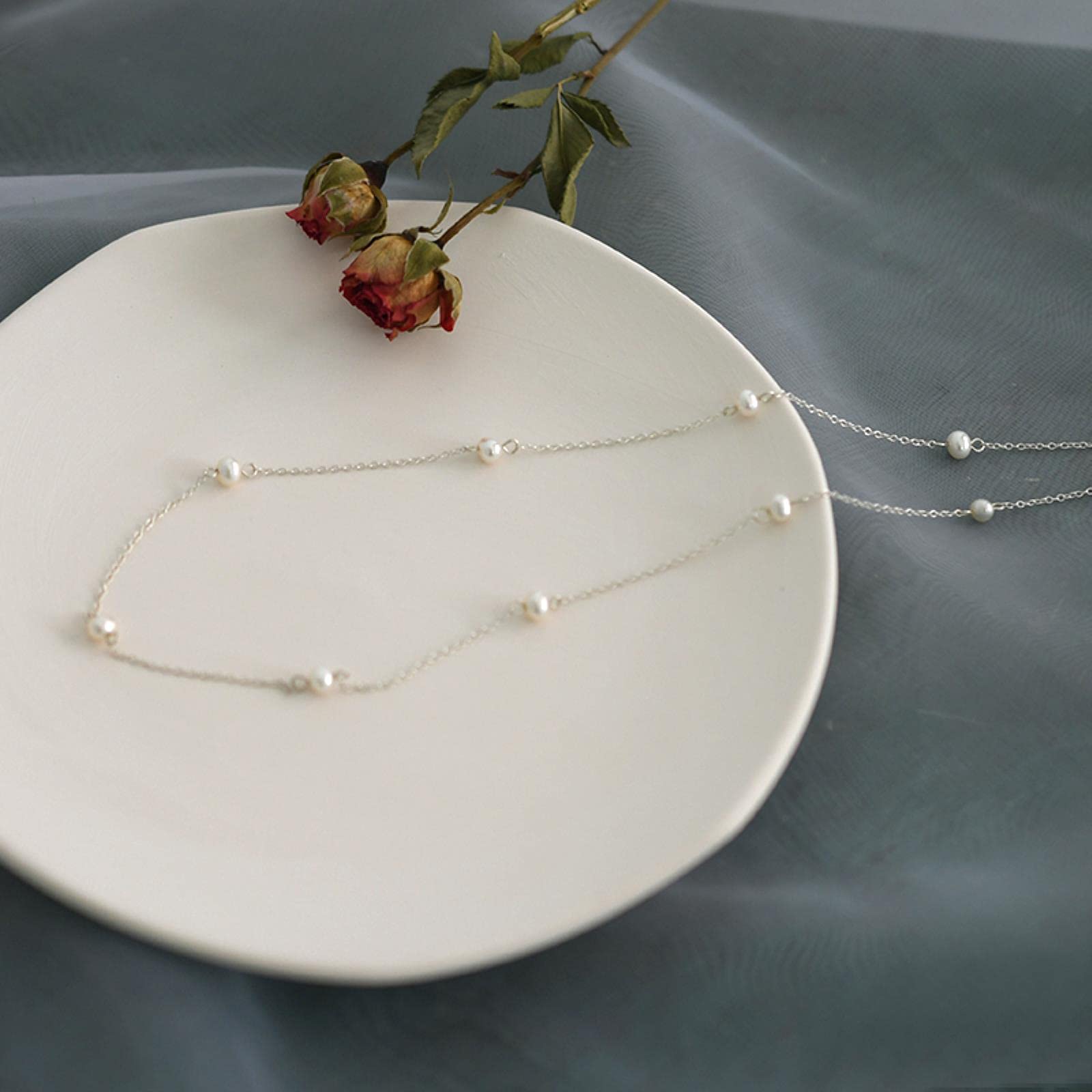 LOKILOKI Cadena De Plata De Ley 925 En El Collar para Mujer, Mini Perlas Naturales De Agua Dulce, Joyería, Regalos para El Año Nuevo