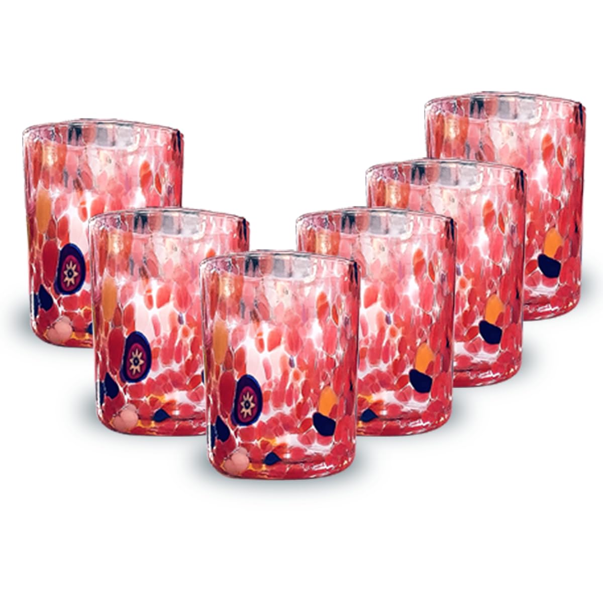 Gocce di Murano Lot de 6 verres à liqueur Shot précipitations arc-en-ciel fabriqués à la main selon la tradition des artisans de Murano colorés emballage verres élégants et précieux fabriqués en