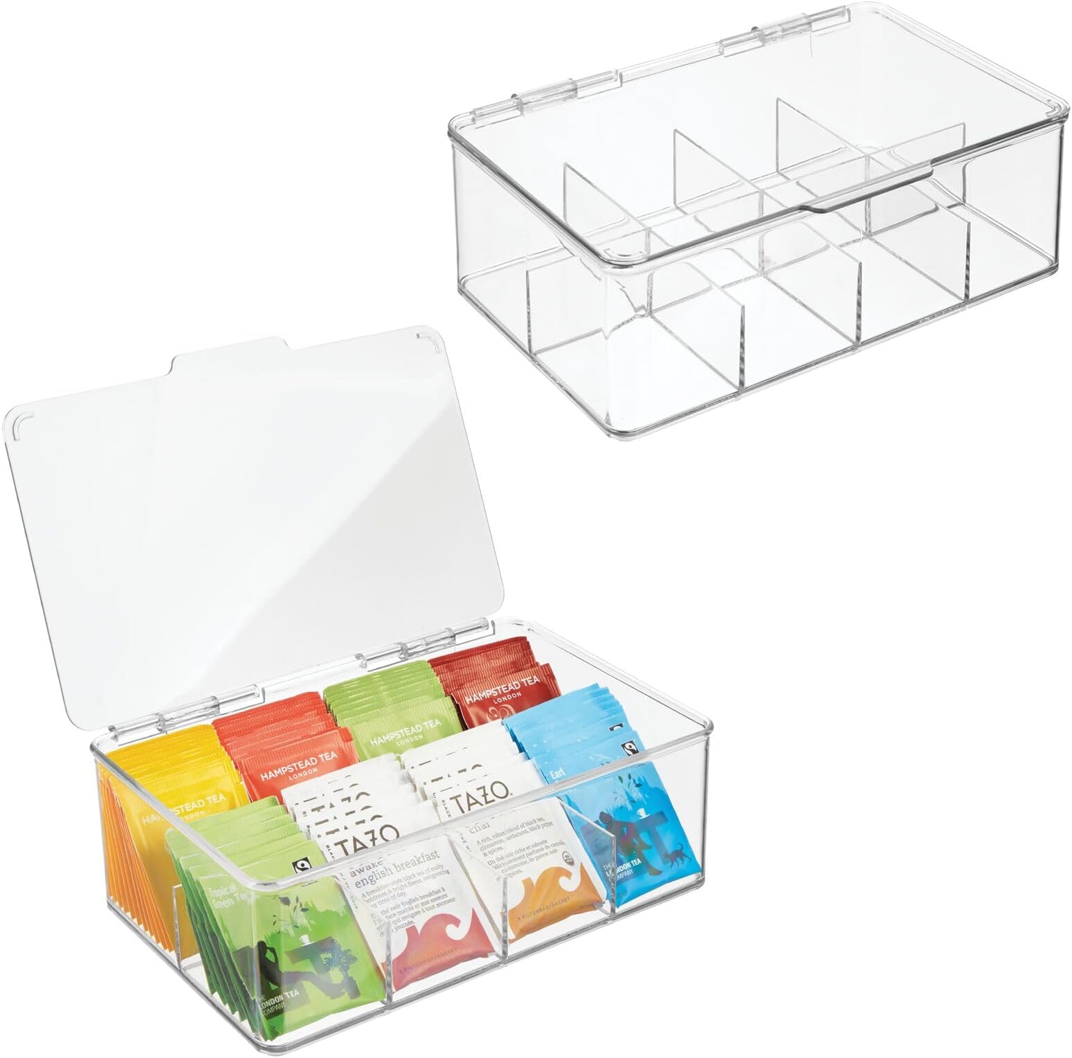 mDesign Set of 2 Tea Storage Box with 8 Compartments Holds up to 100