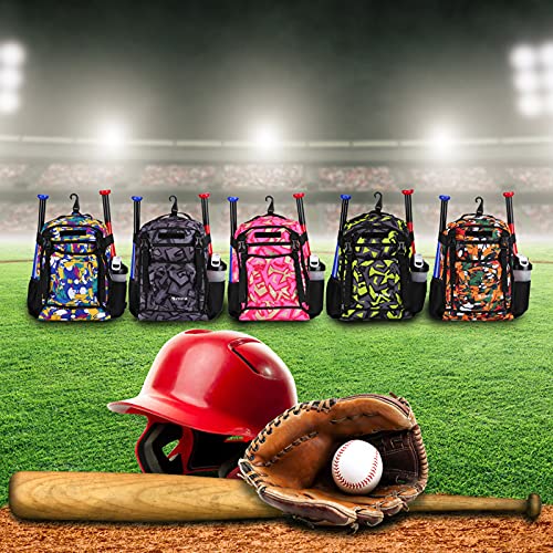Zoea Baseball Bat Bag Backpack, T-Ball & Softball Equipment & Gear For Youth, Large Capacity Holds 2 Bats, Helmet, Gloves, Cleats, Helmet Holder And Includes Fence Hook (Orange) #TOP5