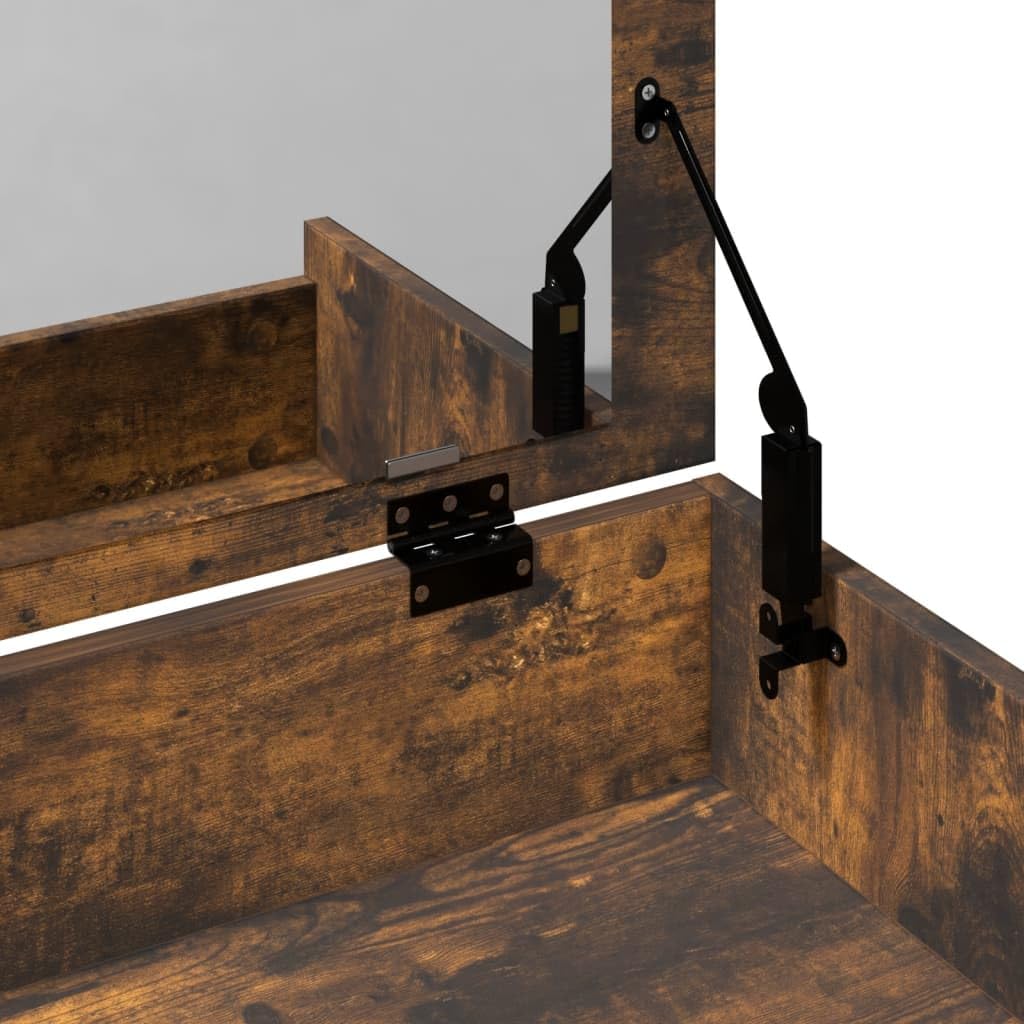 Générique Schminktisch aus Holz, Raucheiche, 60 x 40 x 113,5 cm | Mit Spiegel, 1 Aufbewahrungsfach, Wandbefestigung inklusive, für Schlafzimmer