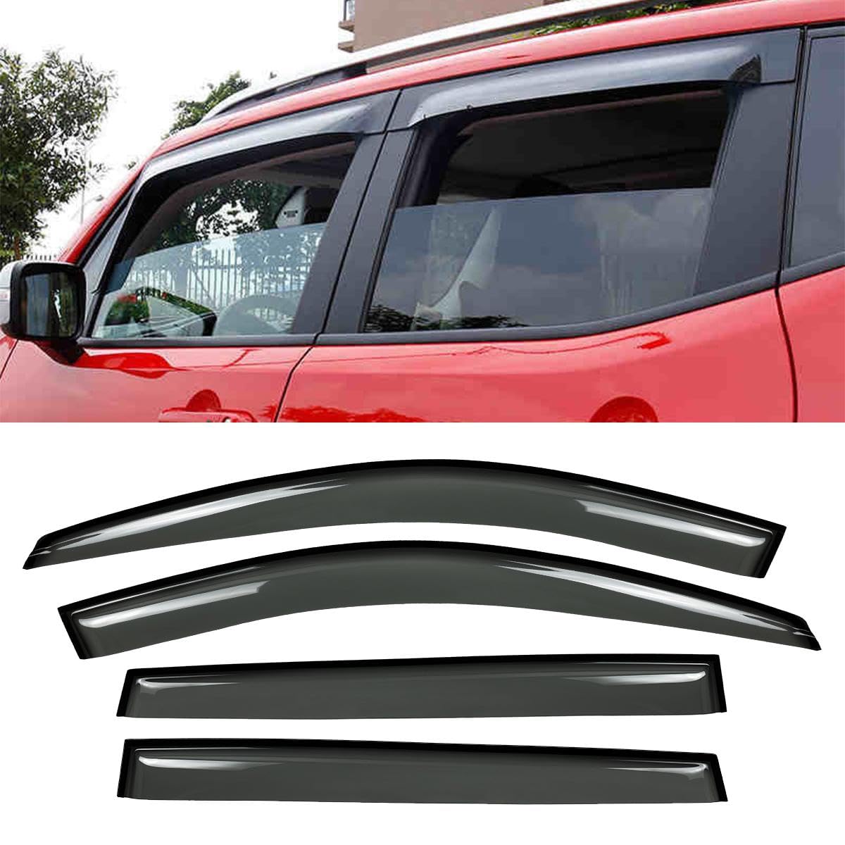 4 deflectores de viento para ventana delantera y trasera, compatible con Jeep Cherokee 2014-2020, estilo de montaje exterior