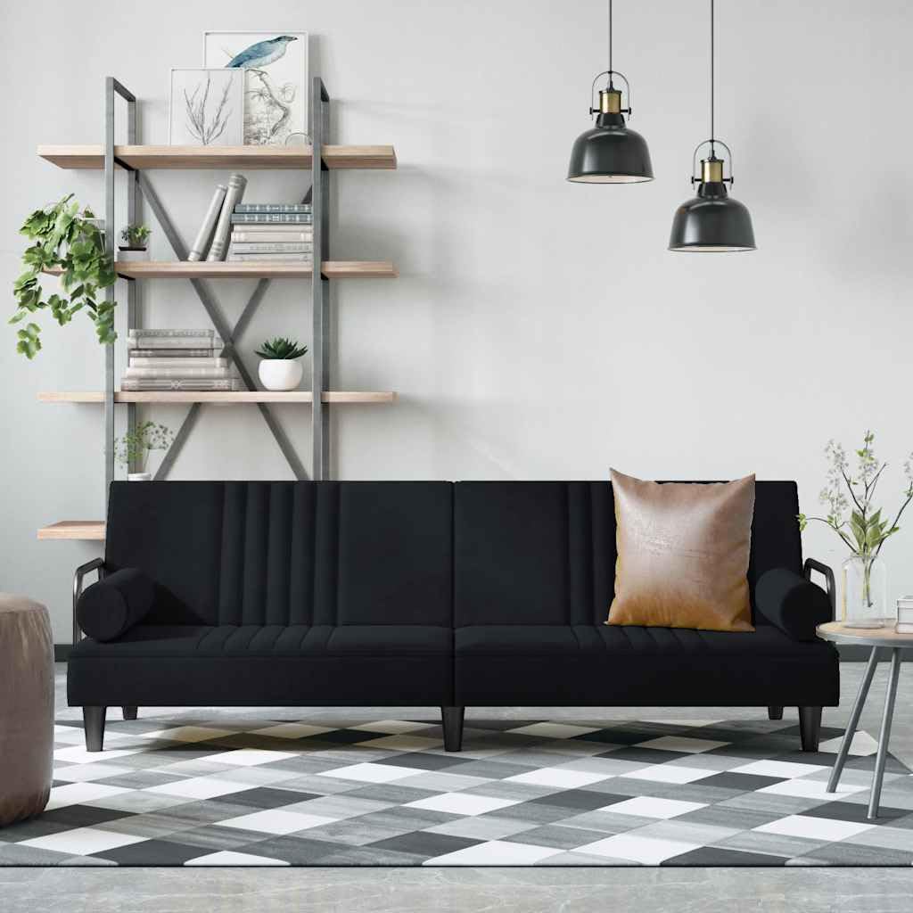 Sofá cama de terciopelo negro con acabados premium de 205 cm