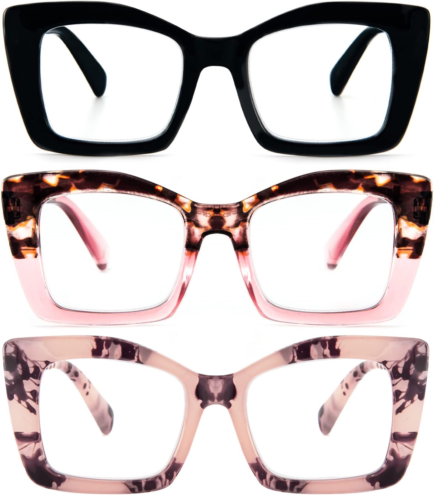 REAVEE Oversized Square Reading Glasses Oprah Style for Women, Blue Light Blocking Large Frame Computer Readers Spring Hinge