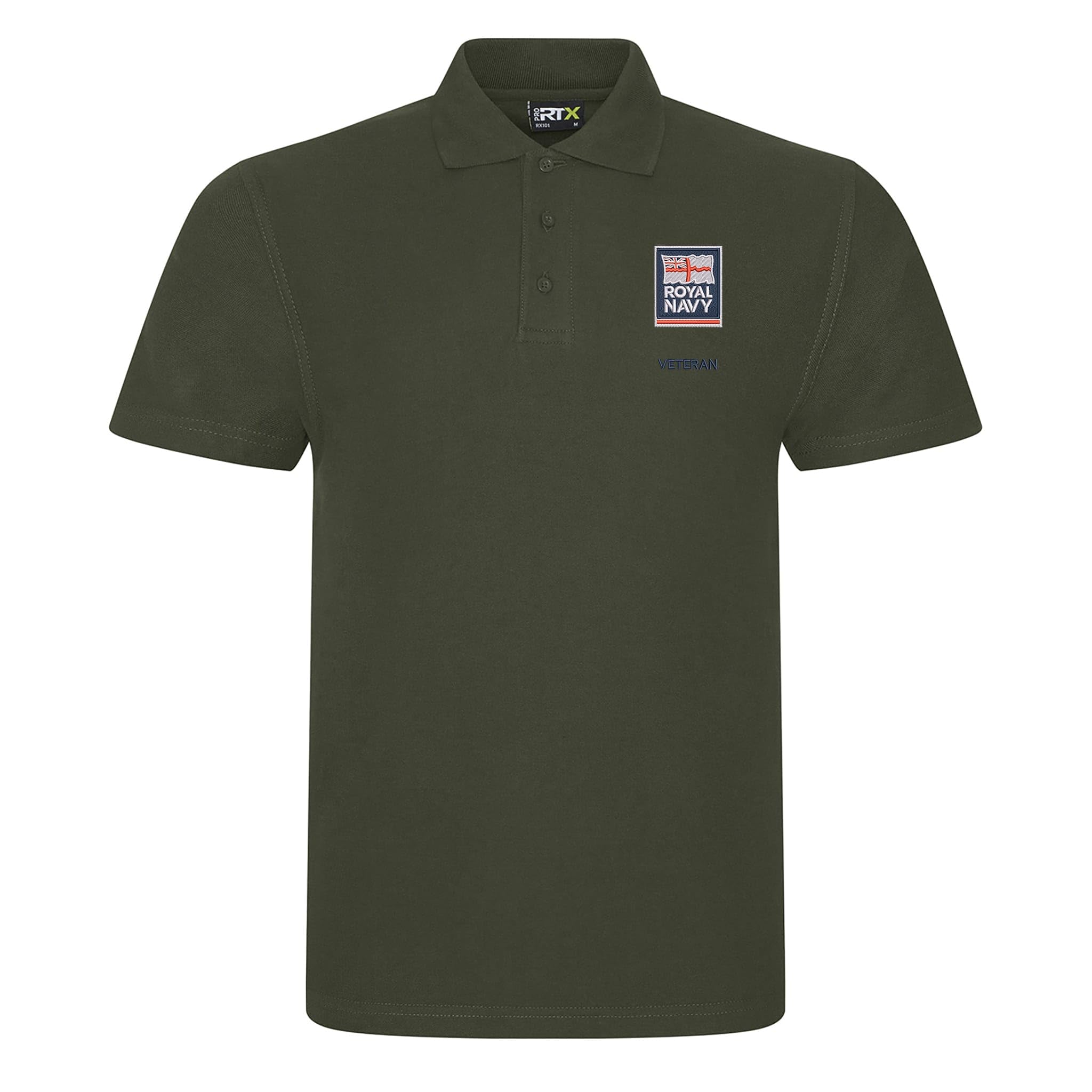 The Military Store Men's Military Green Royal Navy Veteran Embroidered Polo Shirt, X Large