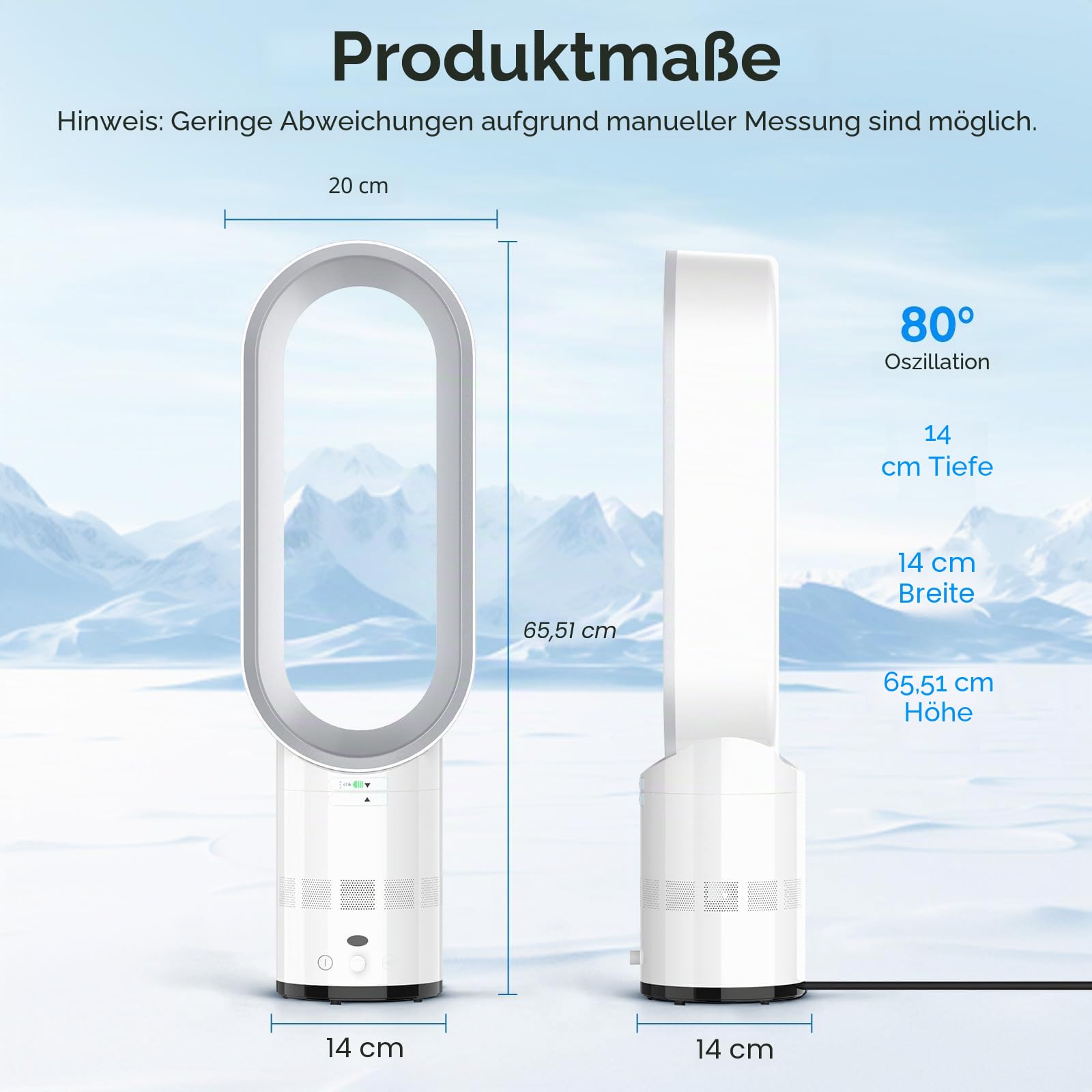 Eznaobo Blattloser Turmventilator mit Luftreiniger, 25,7-Zoll Leiser Turmventilator für das Schlafzimmer, 80°-Schwenkfunktion, 2-Stunden-Timer, tragbarer Standventilator, blattlose Ventilatore (grey)