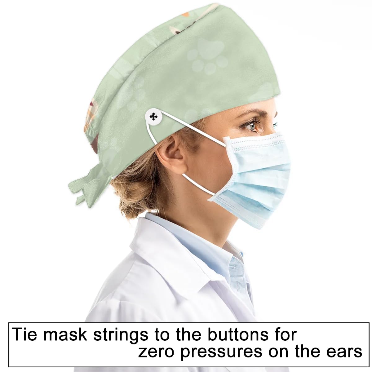 Mularoka Dog Paw Print Working Caps with Button Sweatband Comfortable Adjustable Bouffant Hats Work Hat for Women Men