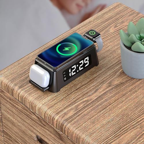 Cargador inalámbrico 6 en 1 Diyeeni con reloj despertador y termómetro para móvil