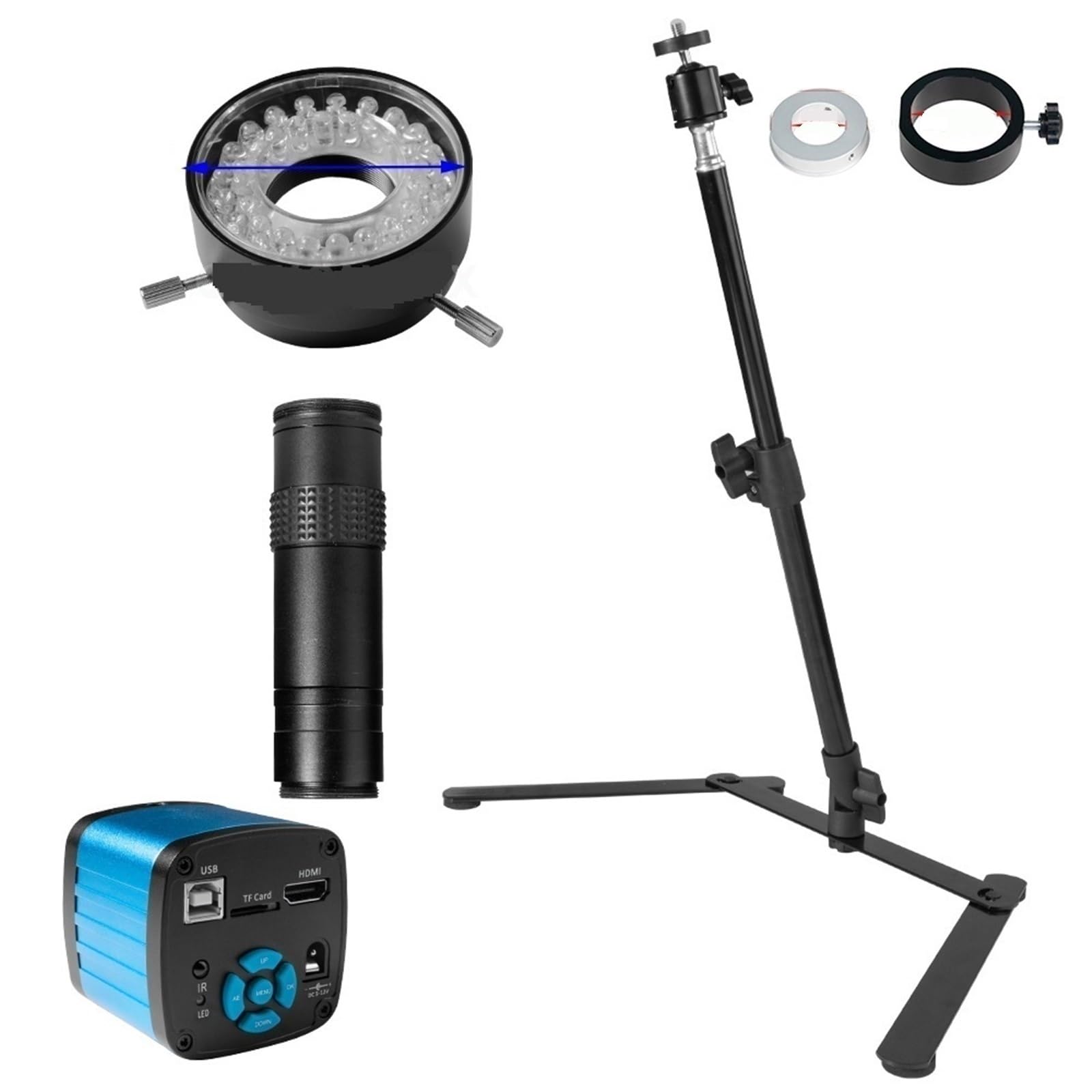 48MP HD 1080P HDMI USB C-Mount Przemysłowy Zestaw Kamer Mikroskopowych Obiektyw 130X 40 Lampa LED Regulacja Stojaka Wspornik Do Lutowania(Full Set add Adapter)